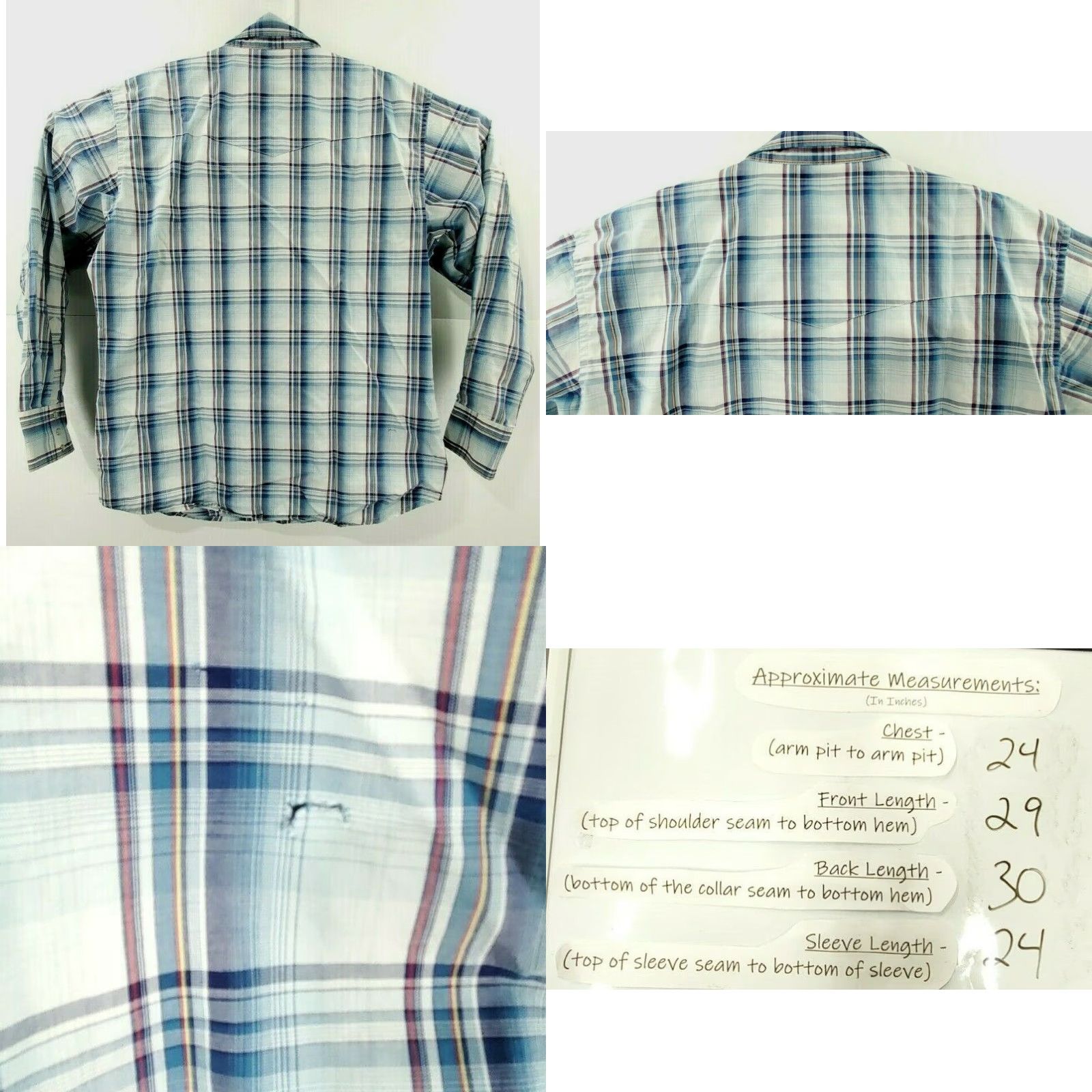 Wrangler VINTAGE WRANGLER WACH30034 Mens Size L Blue Plaid Pearl Snap Western Long Sleeve Shirt Size US L / EU 52-54 / 3 - 8 Thumbnail