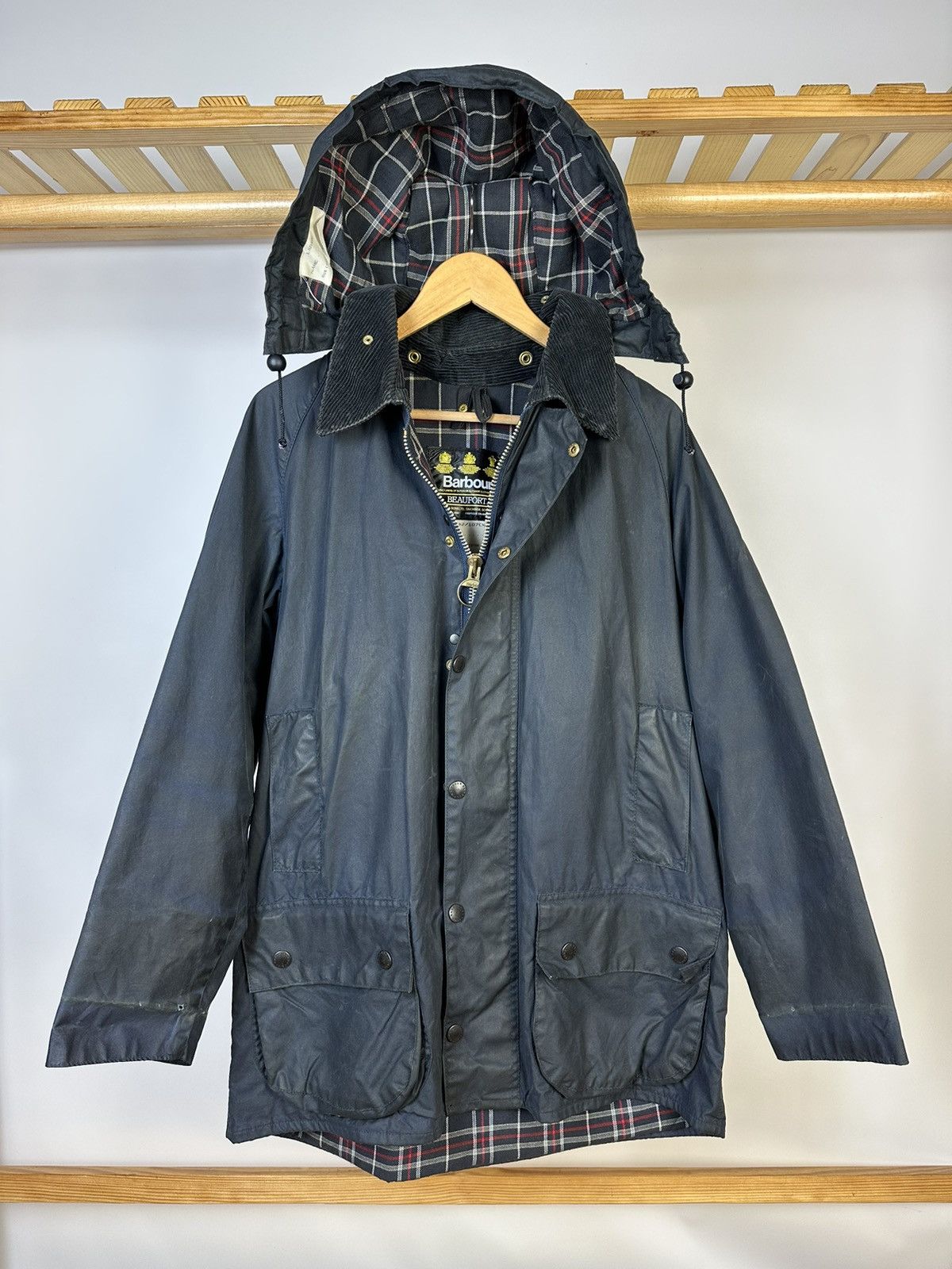 image of Barbour Beaufort Waxed Vintage Blue Parka Jacket, Men's (Size Large)