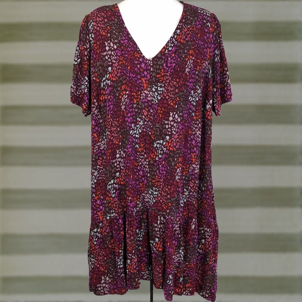 Vintage A new day Shift Dress XL purple multi Floral geo Hi-Low Knee Length pockets boho Size XL / US 12-14 / IT 48-50 - 1 Thumbnail