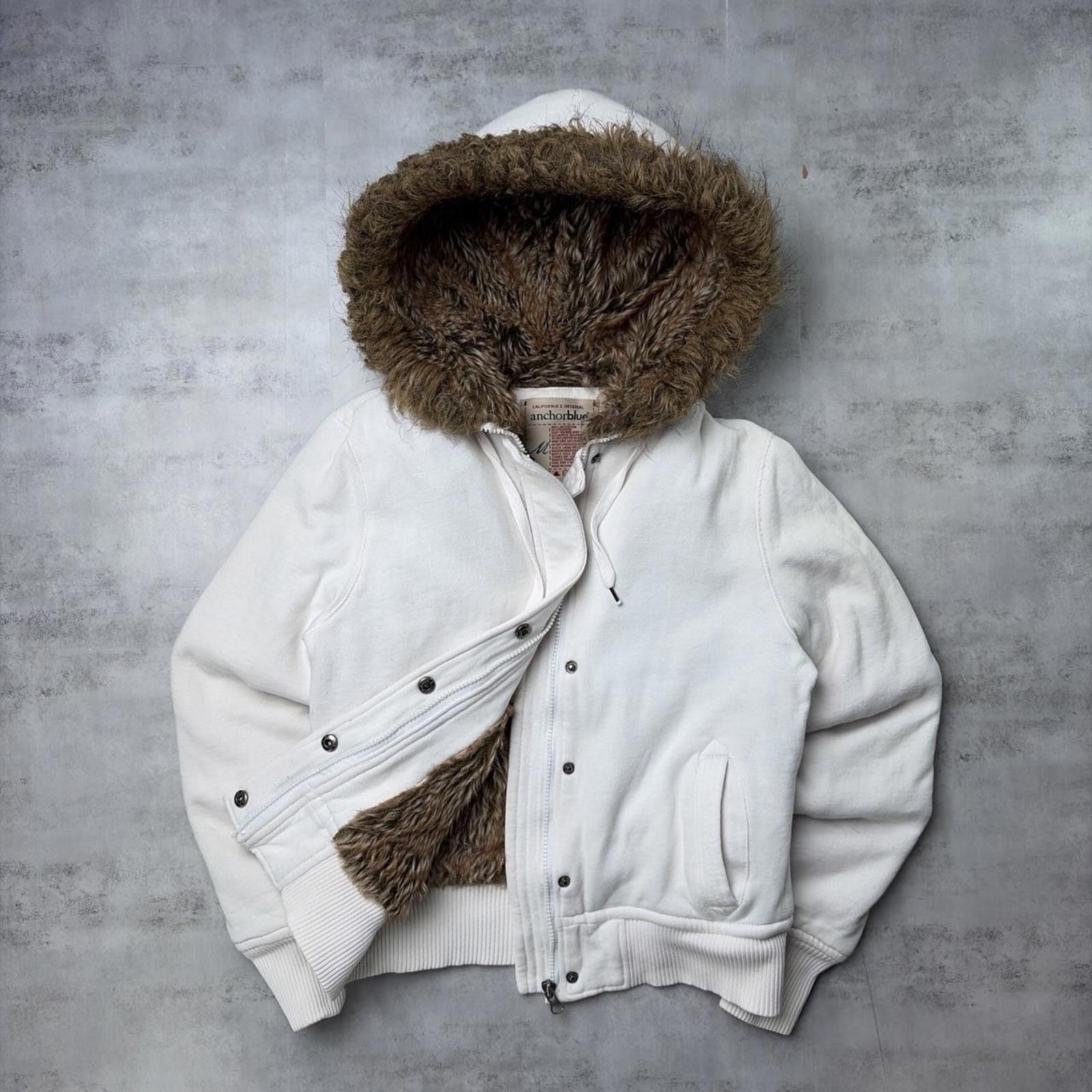 Anchor Blue Y2K White Anchor Blue Grunge Faux Fur Lined Bomber Jacket Size M / US 6-8 / IT 42-44 - 1 Thumbnail