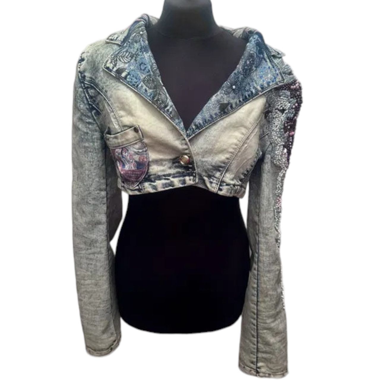 Japanese Brand Designer beaded cropped denim jacket sz S Size S / US 4 / IT 40 - 2 Thumbnail