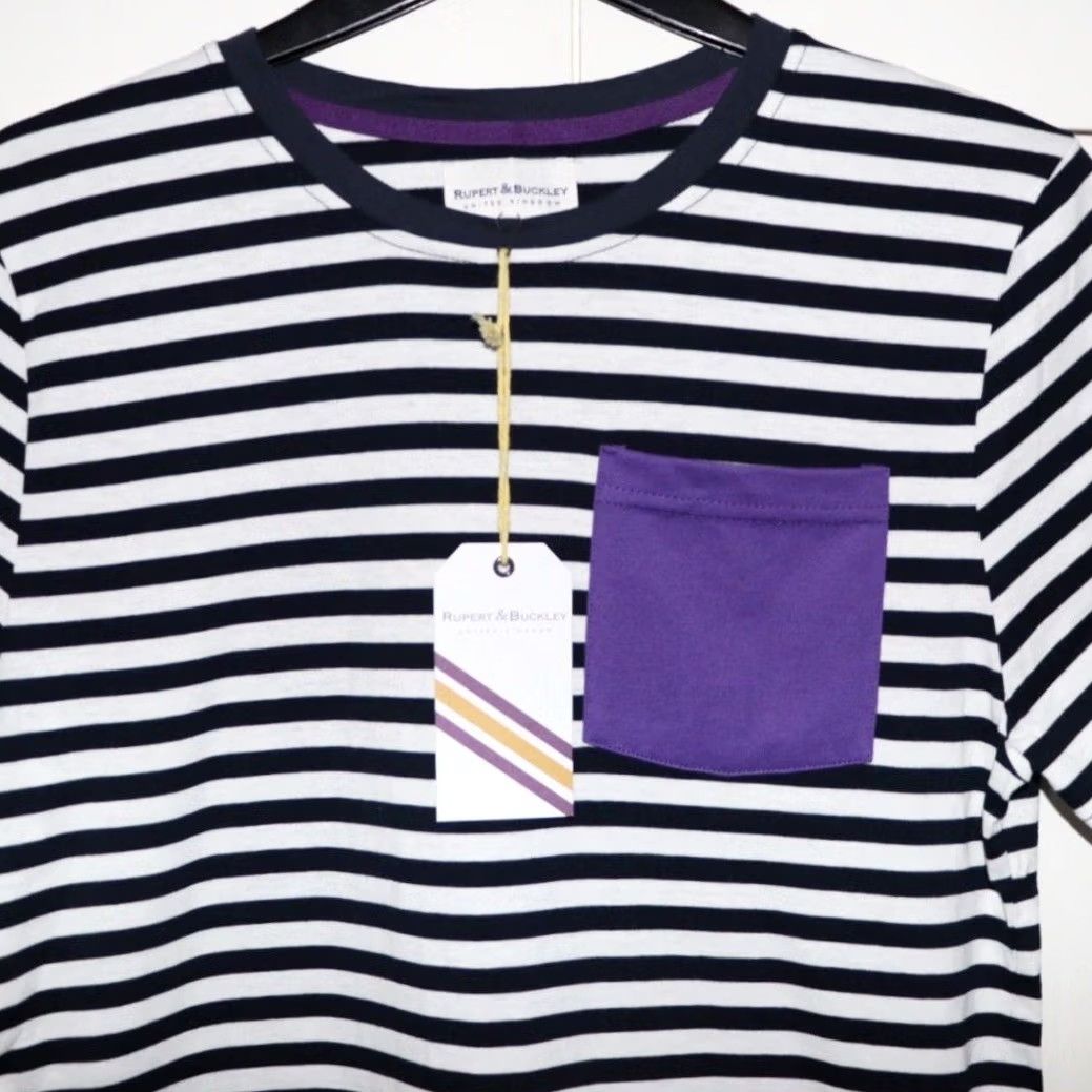 Vintage Rupert & Buckley T Shirt Mens Banwell Stripe Pocket Tee Navy BNWT Medium Boys? Size US M / EU 48-50 / 2 - 3 Thumbnail