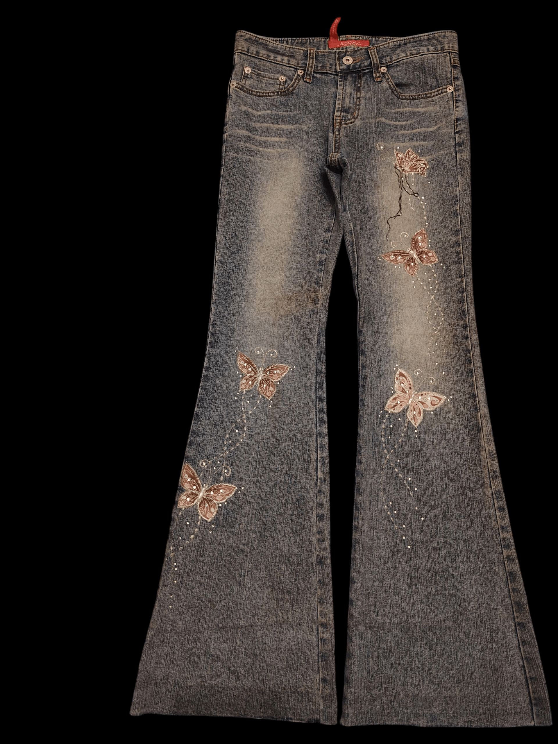 If Six Was Nine Japanese 90s Tantra Butterfly bead pattern Flared jeans Size US 28 / EU 44 - 2 Thumbnail