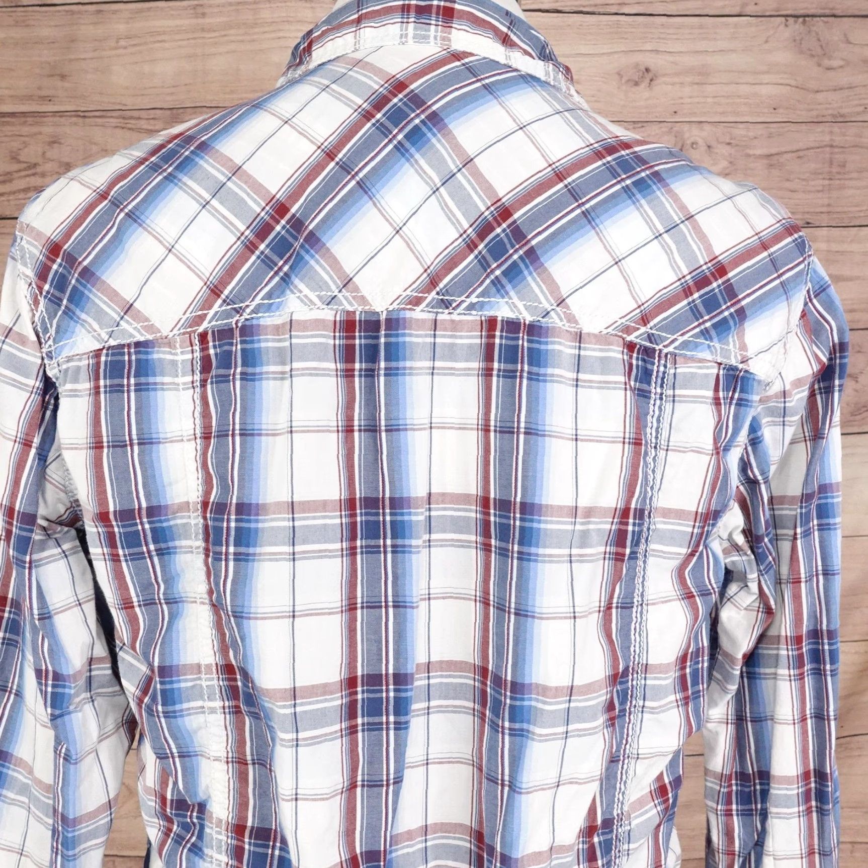 BKE BKE Shirt Mens Large White Blue Red Plaid Slim Fit Western Snap Front Casual Size US L / EU 52-54 / 3 - 5 Thumbnail