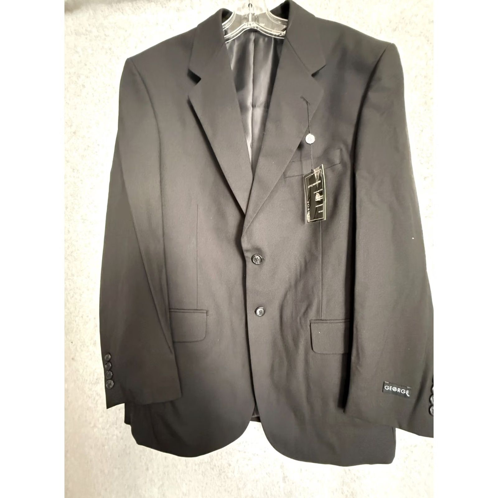 George George Suit Men's Jacket 40R Pants 44x32 Black Set Wrinkle Free NWT Size 40R - 4 Thumbnail
