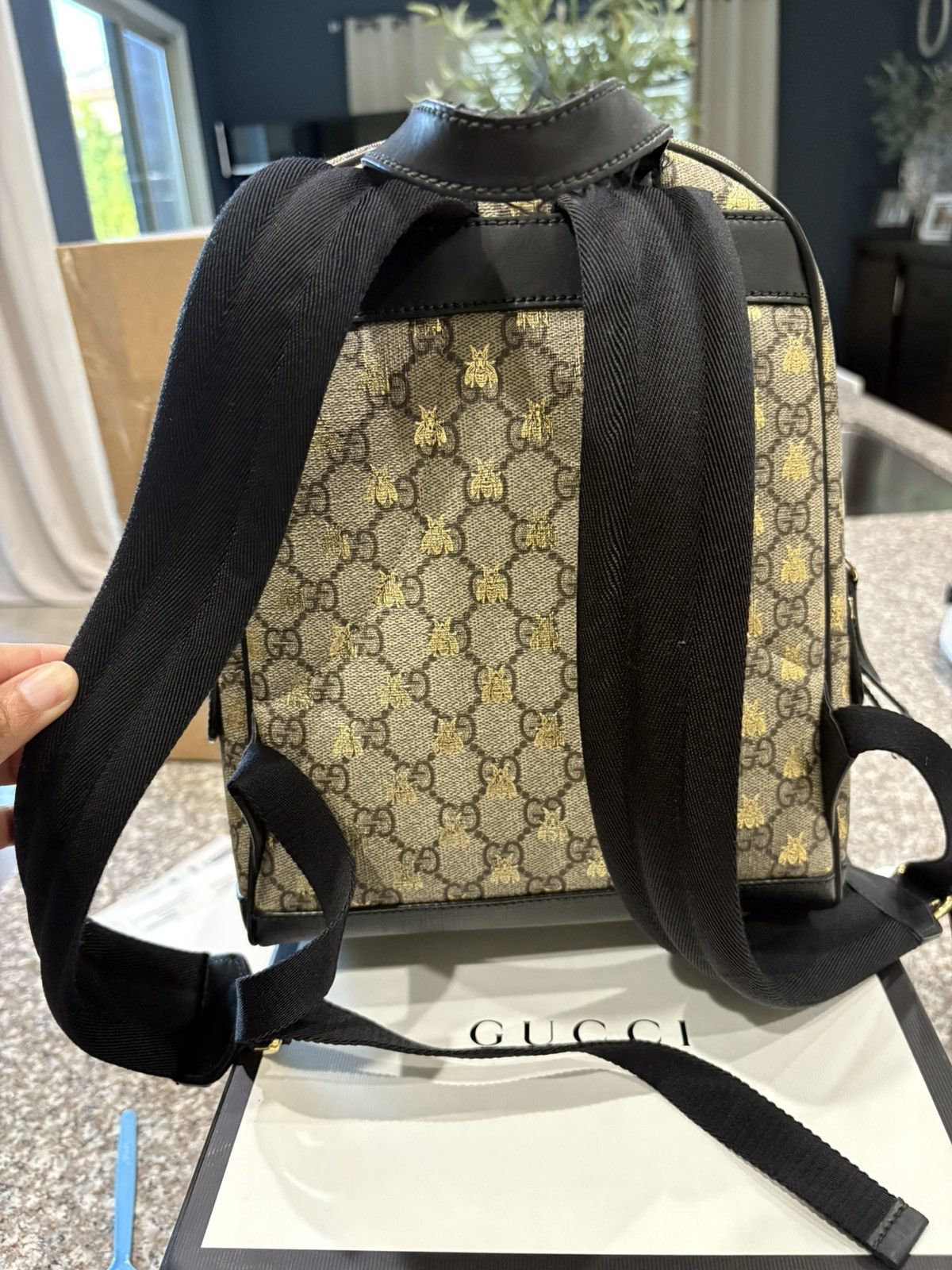 Gucci Black GG Supreme Canvas Bee Backpack Size ONE SIZE - 2 Thumbnail