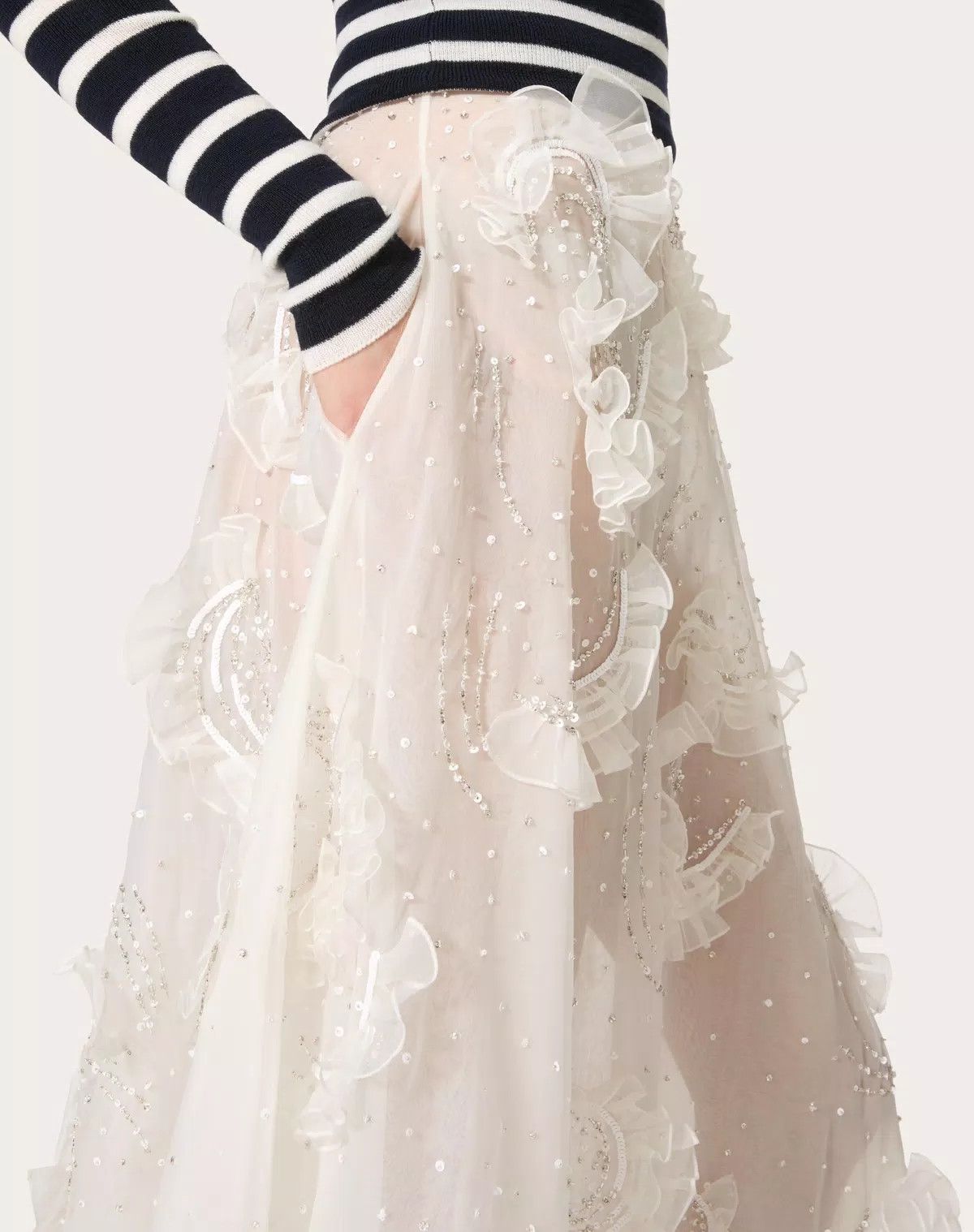 Valentino o1s1wg110426 Midi Skirt in Embroidered Organza in White Size 27" / US 4 / IT 40 - 7 Thumbnail