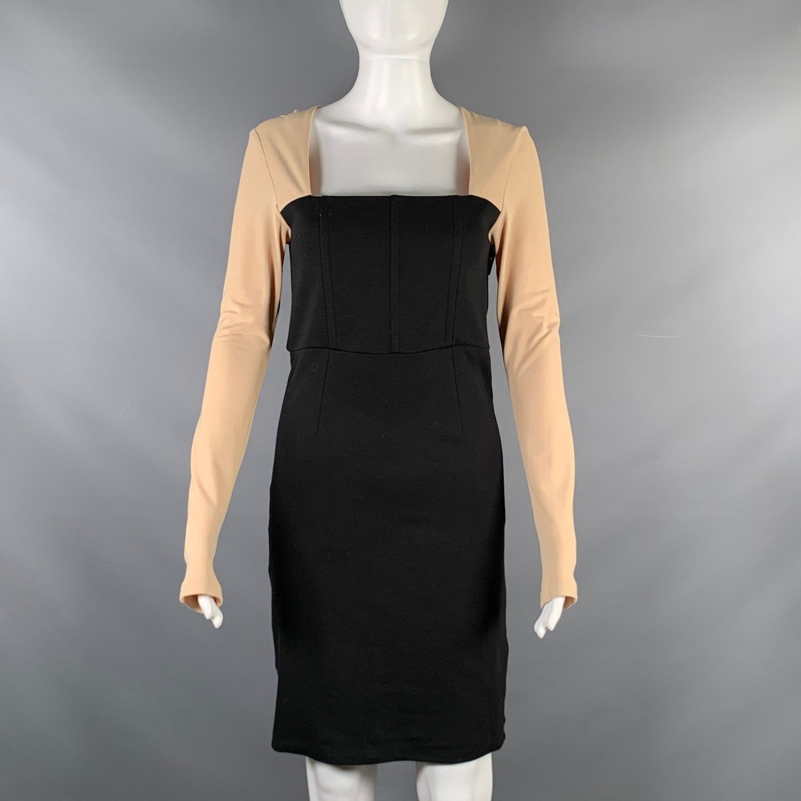 Alice + Olivia ALICE + OLIVIA Black Nude Rayon Color Block Sleeve Dress Size M / US 6-8 / IT 42-44 - 1 Thumbnail