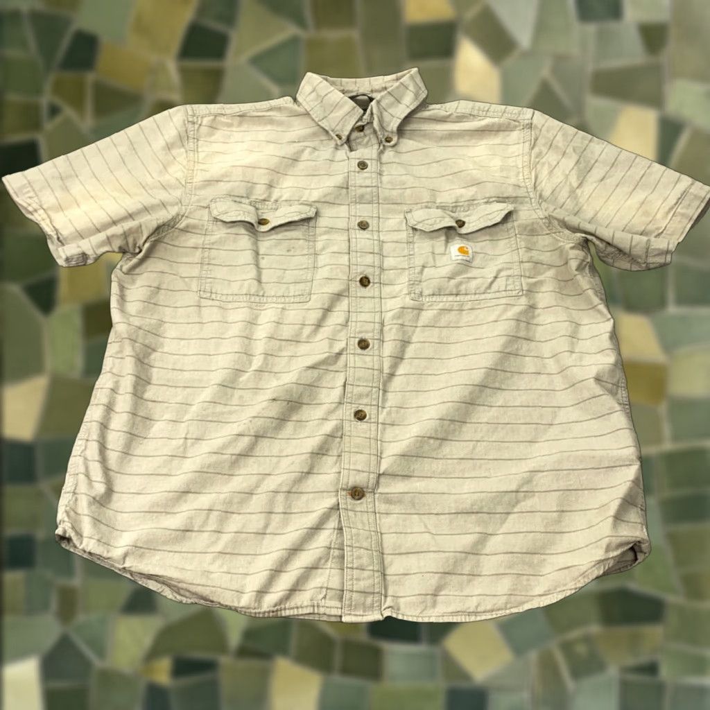 Carhartt VINTAGE Carhartt Loose Fit Shirt Mens Large Gray Striped Short Sleeve Workwear Size US L / EU 52-54 / 3 - 1 Thumbnail