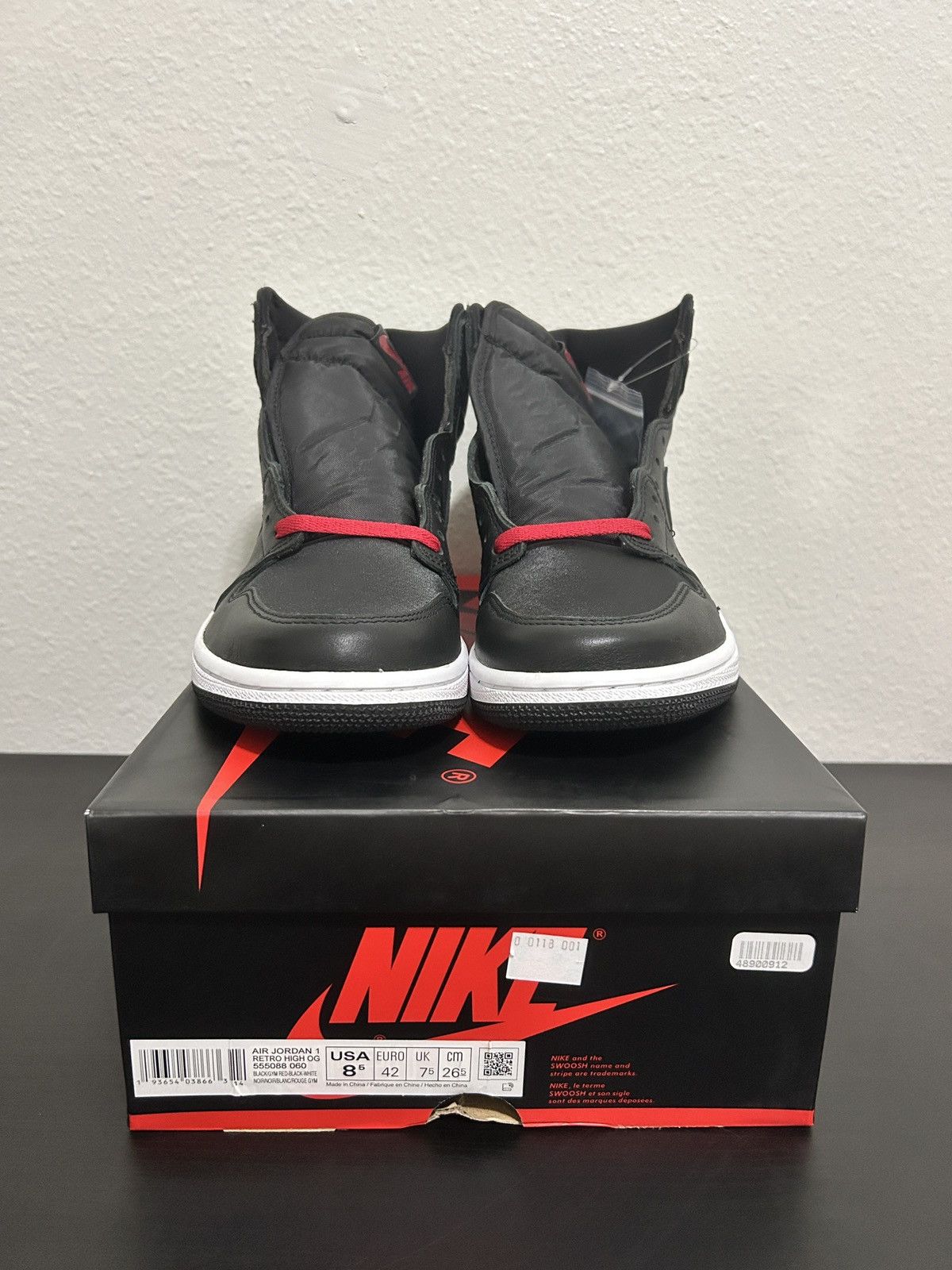 Jordan Brand Jordan 1 High Black Satin Gym Red Size US 8.5 / EU 41-42 - 4 Thumbnail