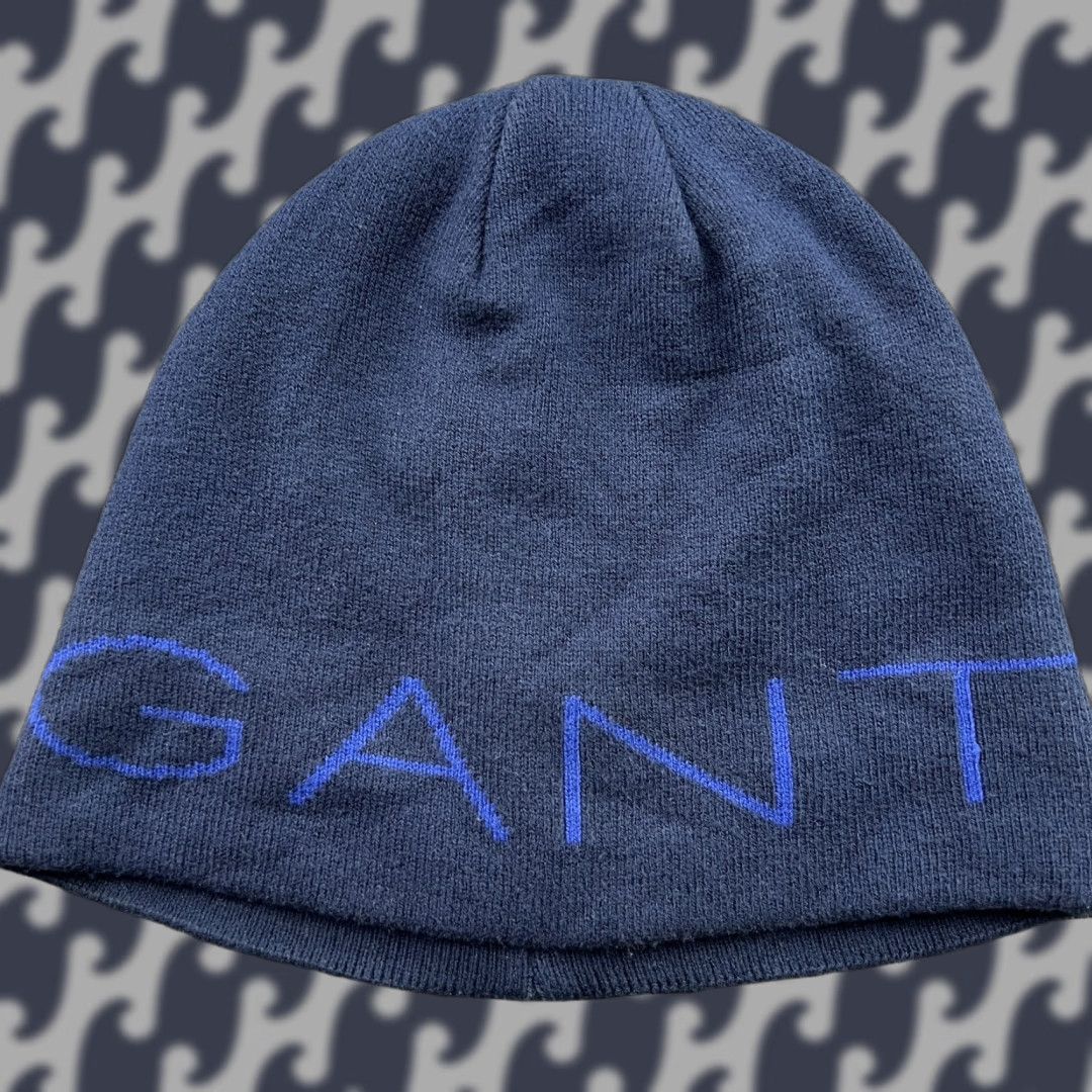 Gant GANT Beanie Hat One Size Navy Blue Spellout OSFA Unisex Adults Knit Lightweight Reversible Stretch Ballpark OSFA Mens Womens Size ONE SIZE - 1 Thumbnail