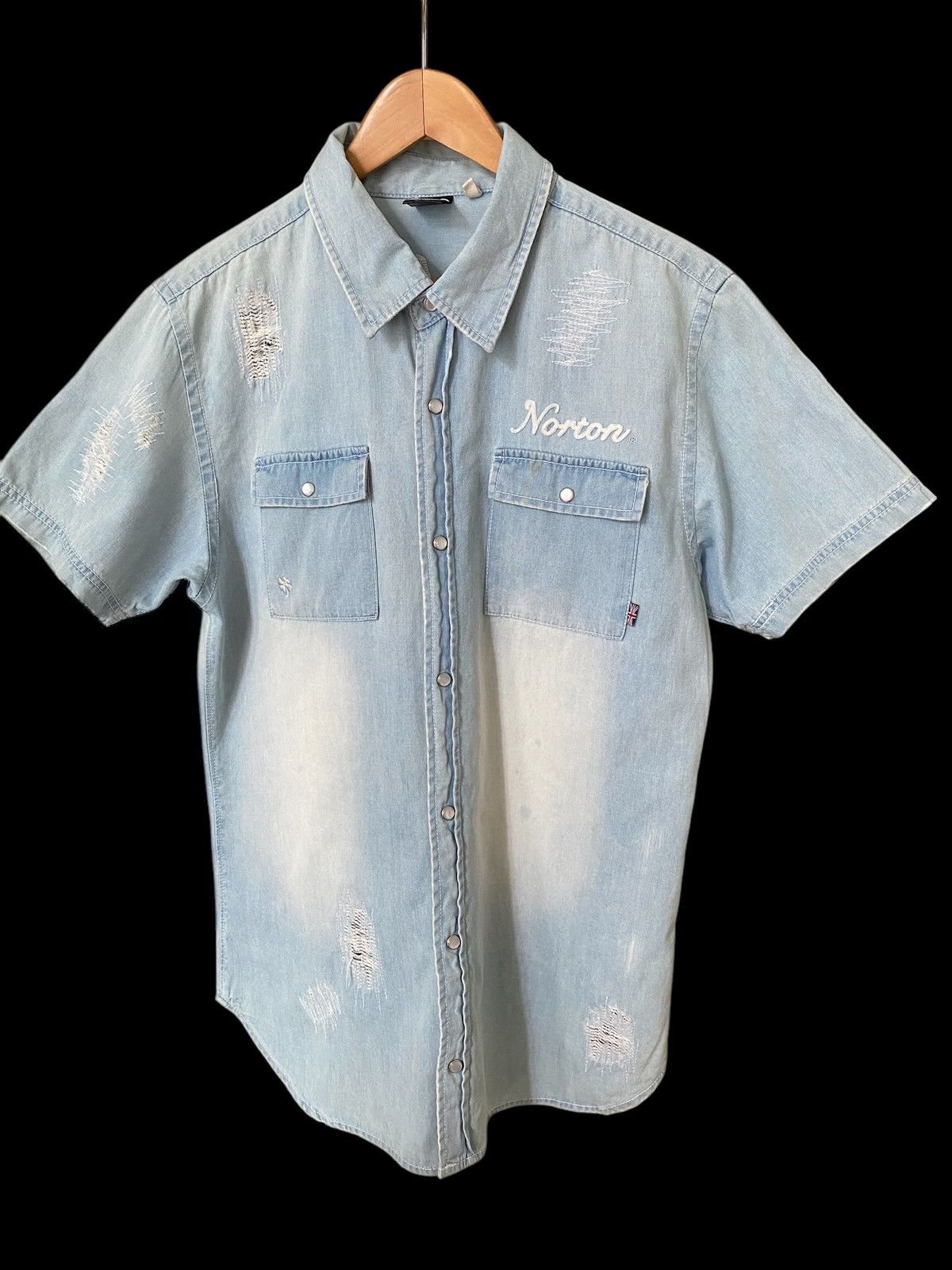 Hysteric Glamour × Japanese Brand Vintage Biker NORTON Pachwork DENIM BUTTON rare design Size US XL / EU 56 / 4 - 3 Thumbnail