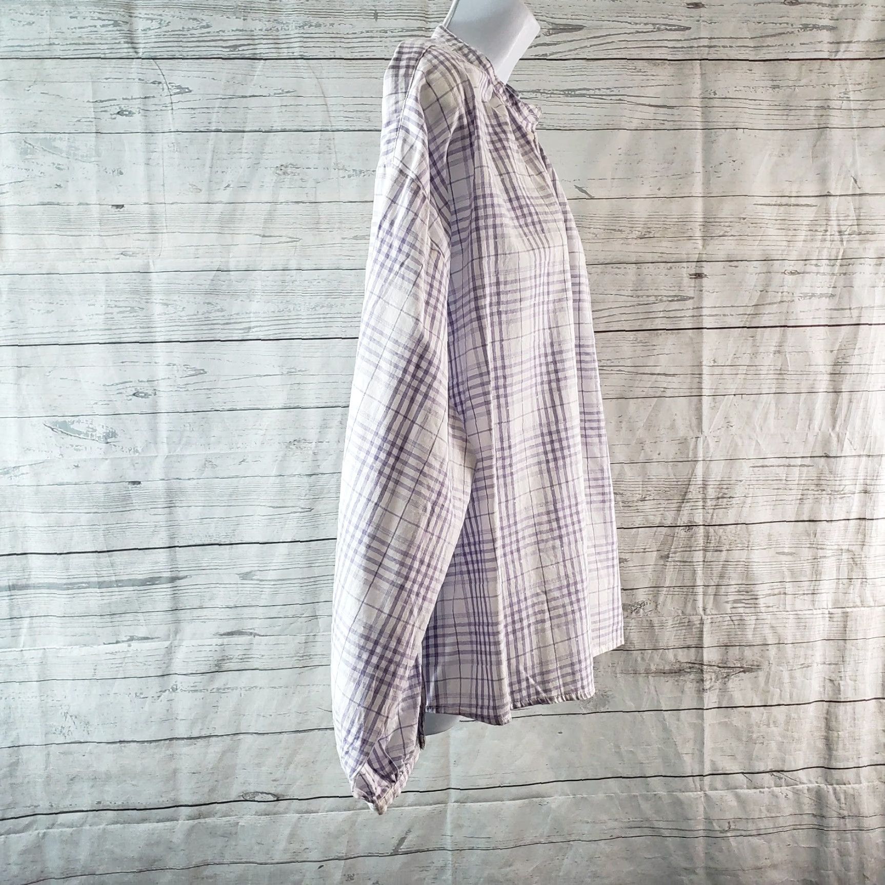Vintage Universal Thread Womens Top Blouse Long Sleeve Round Neck Purple White Plaid Cotton Blend L Large Size L / US 10 / IT 46 - 3 Thumbnail