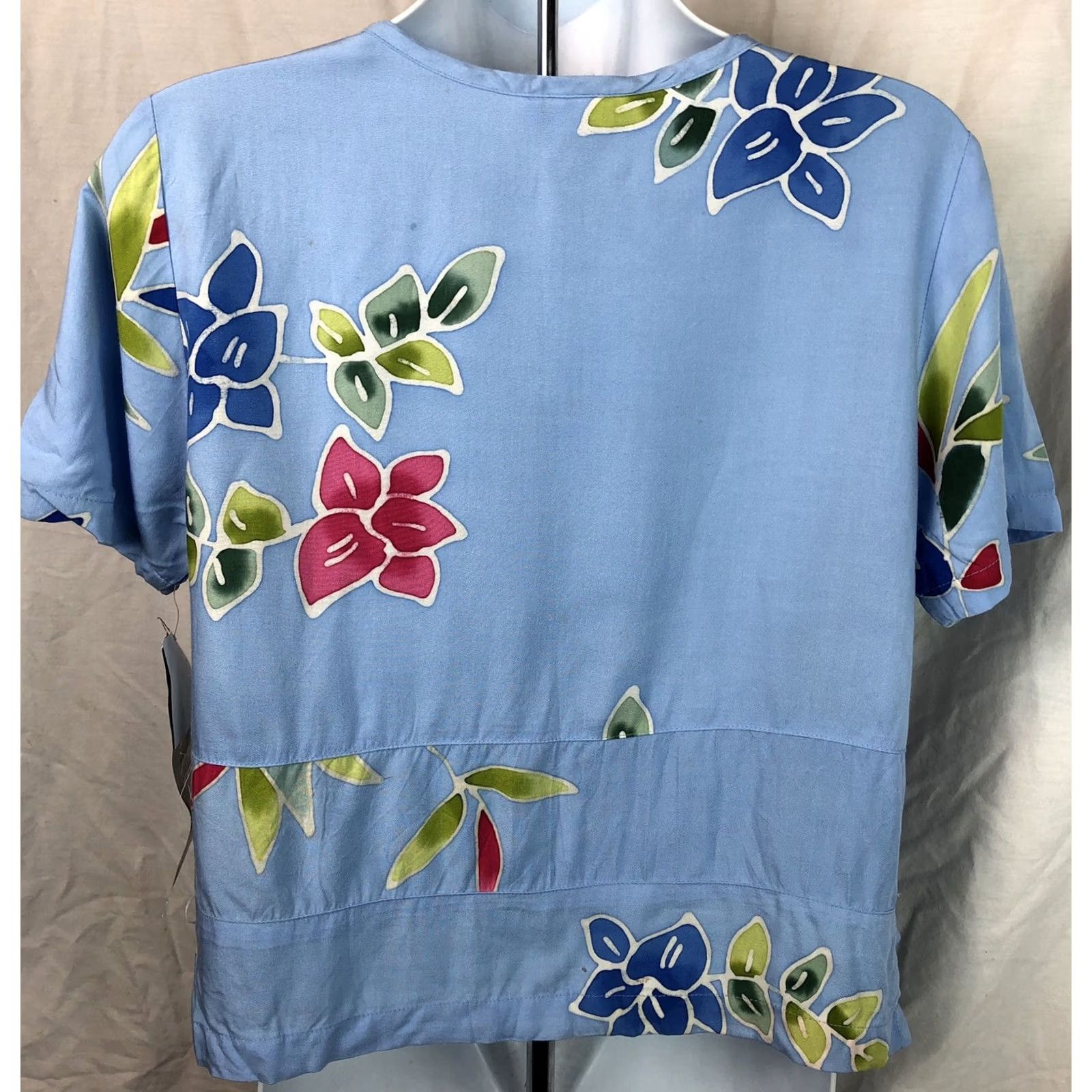 Paradise Paradiso Top Womens S Blue Nwt Hand Painted Floral Beaded Scoop neck Art Beach Tropical Size S / US 4 / IT 40 - 3 Thumbnail