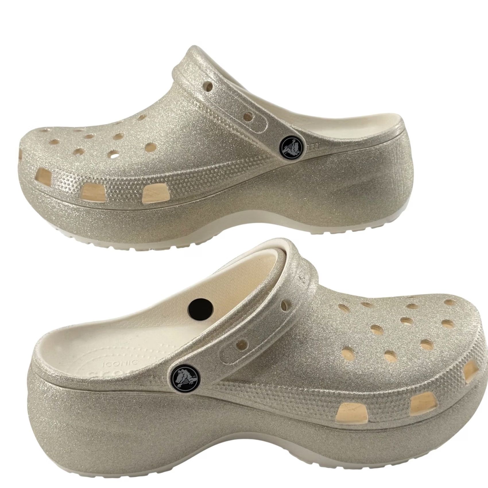 Crocs Crocs Classic Platform Glitter Clog Womens 11 Gold Champagne Platform Slip On Casual Shoes Size US 11 / IT 41 - 3 Thumbnail