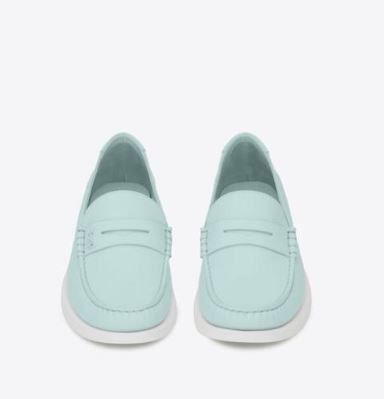 image of Saint Laurent Paris Oc11Z0124 Le Loafer Penny Slippers In Smooth Leather in Baby Blue, Men's