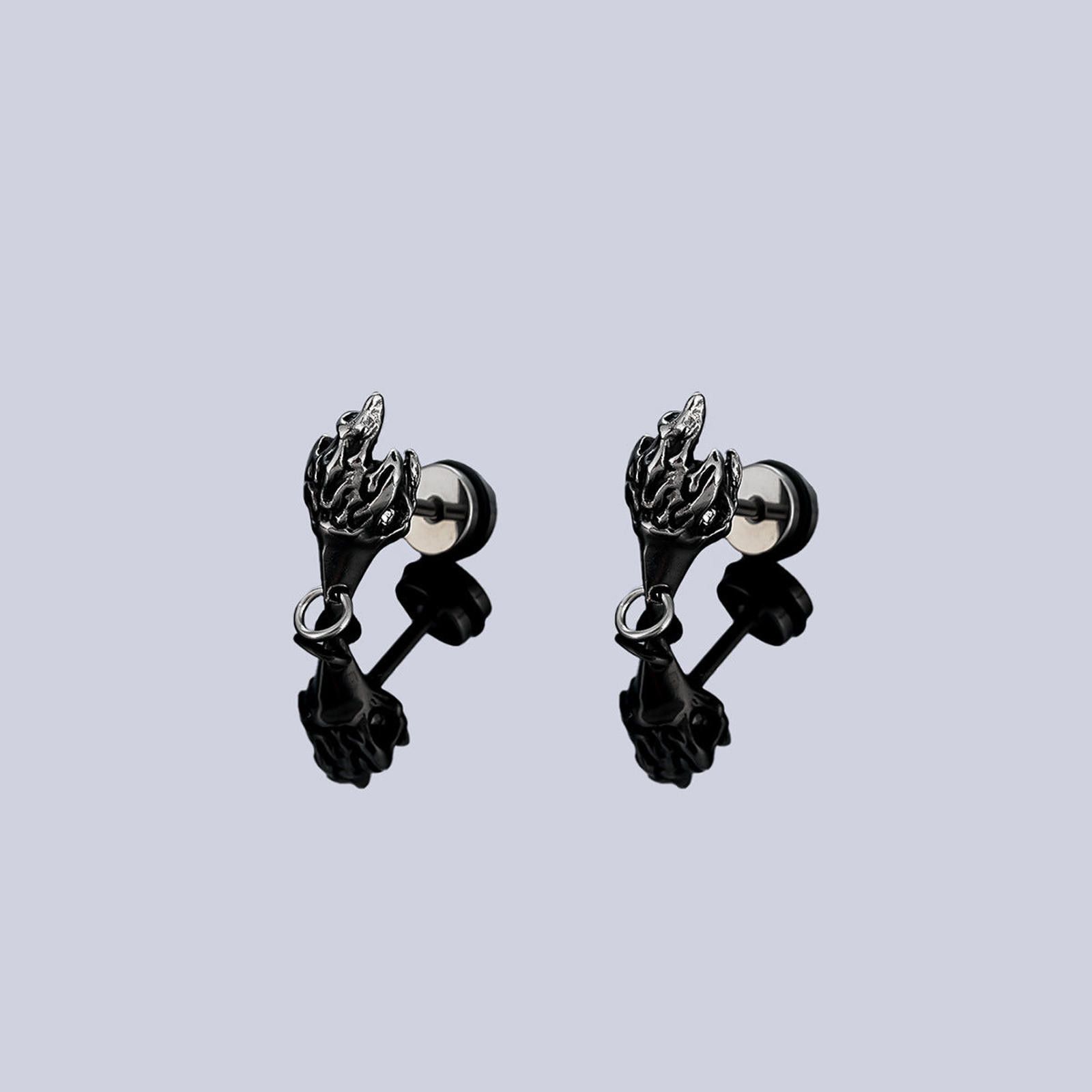 Jewelry Silver Flame Stud Earrings, Men's Gothic Accessories Size ONE SIZE - 4 Thumbnail