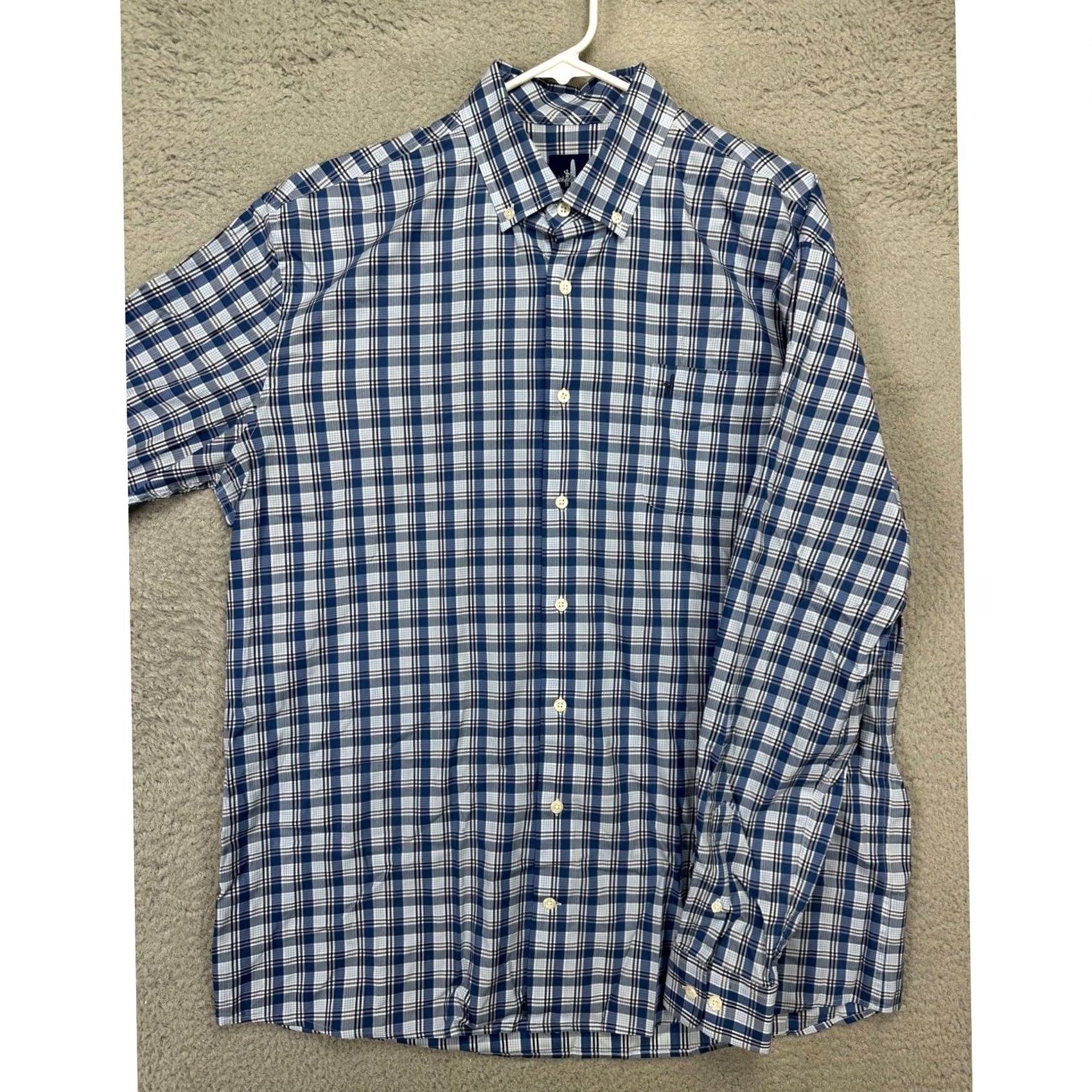 johnnie-O VINTAGE? No. Johnnie-O Shirt XL Blue White Tartan Plaid Nylon Blend Button Down Mens Size US XL / EU 56 / 4 - 3 Thumbnail