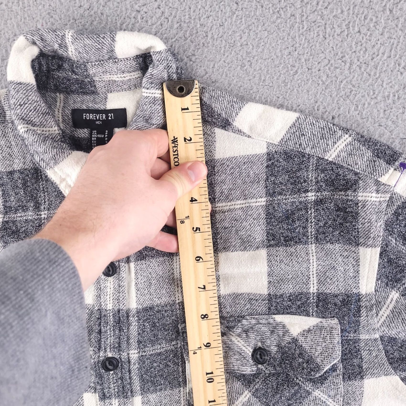 Forever 21 Forever 21 Shirt Button-Up Overshirt Long Sleeve Plaid Gray Collared Flannel Mens Small White/Gray Cott0n Size US S / EU 44-46 / 1 - 6 Thumbnail