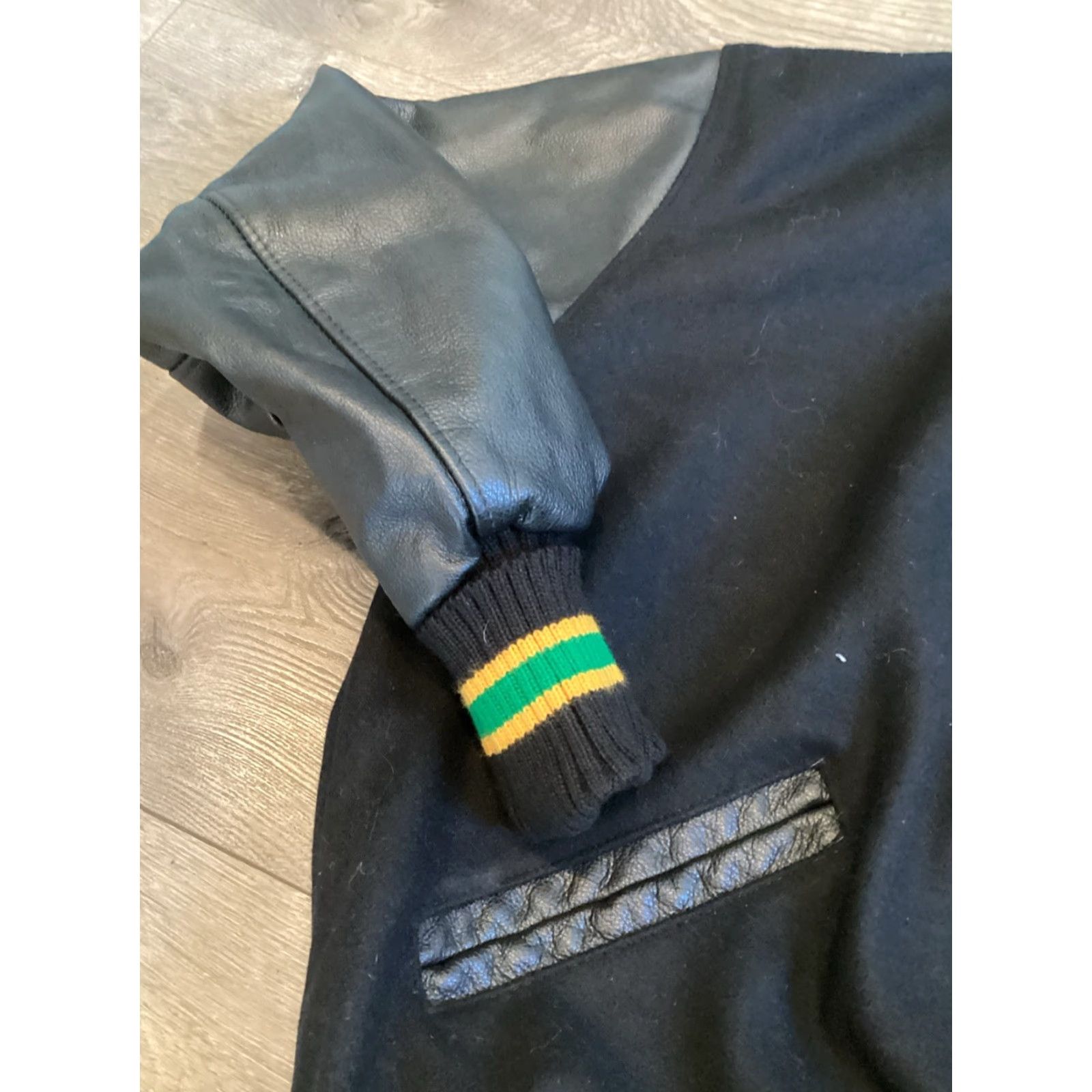 Vintage VINTAGE DeLong Wool & Leather Varsity Jacket - School | Black | Large | Mens Size US L / EU 52-54 / 3 - 2 Thumbnail