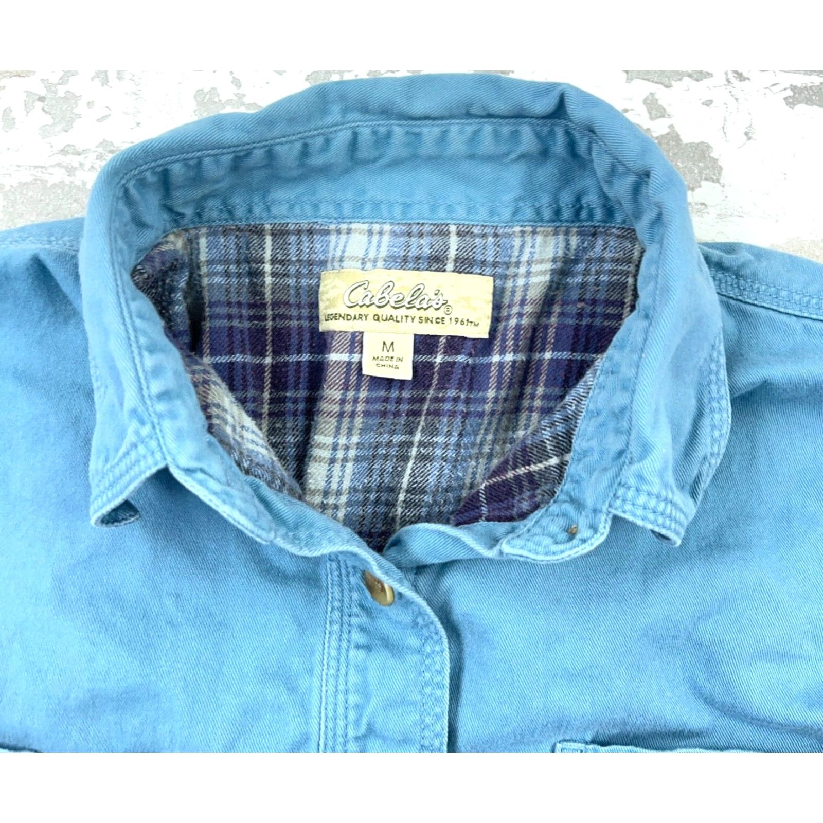 Vintage Cabela's Shacket Women Medium Blue Twill Flannel Shirt Jacket Camp Work Pockets Size M / US 6-8 / IT 42-44 - 2 Thumbnail