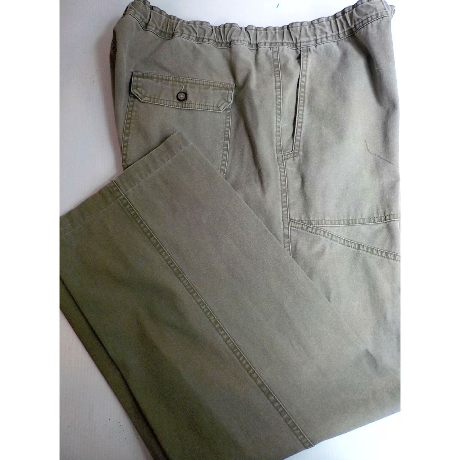 The Territory Ahead VINTAGE Territory Ahead Men's Elastic Waist/Drawstring Canvas Pants Green Cotton XL 36 Inseam 31 Cargo Pockets Size US 36 / EU 52 - 2 Thumbnail