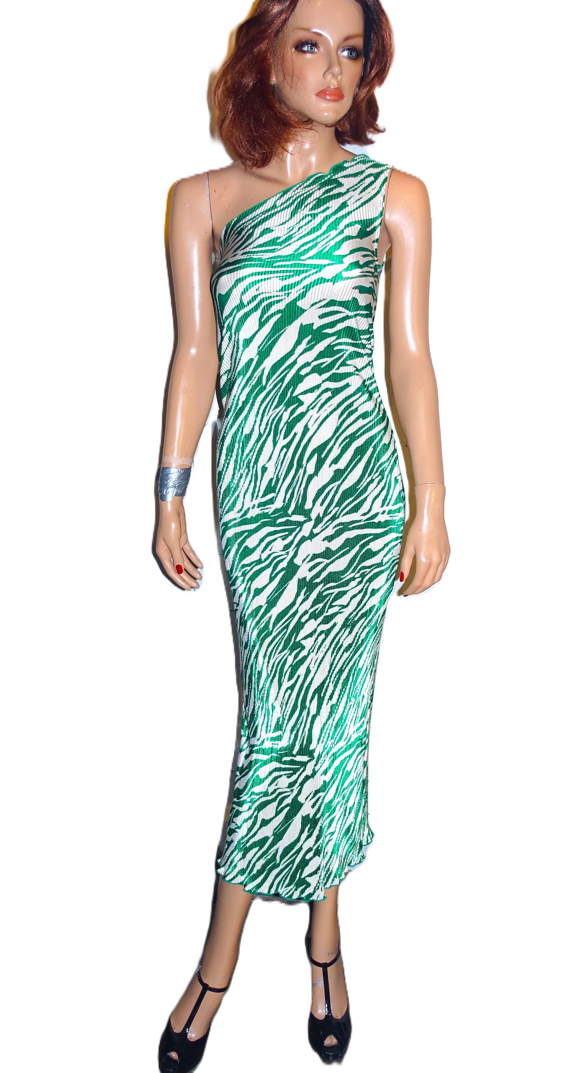 Asos ASOS Green White Pleated One Shoulder Midi Dress 2 Size XS / US 0-2 / IT 36-38 - 1 Thumbnail