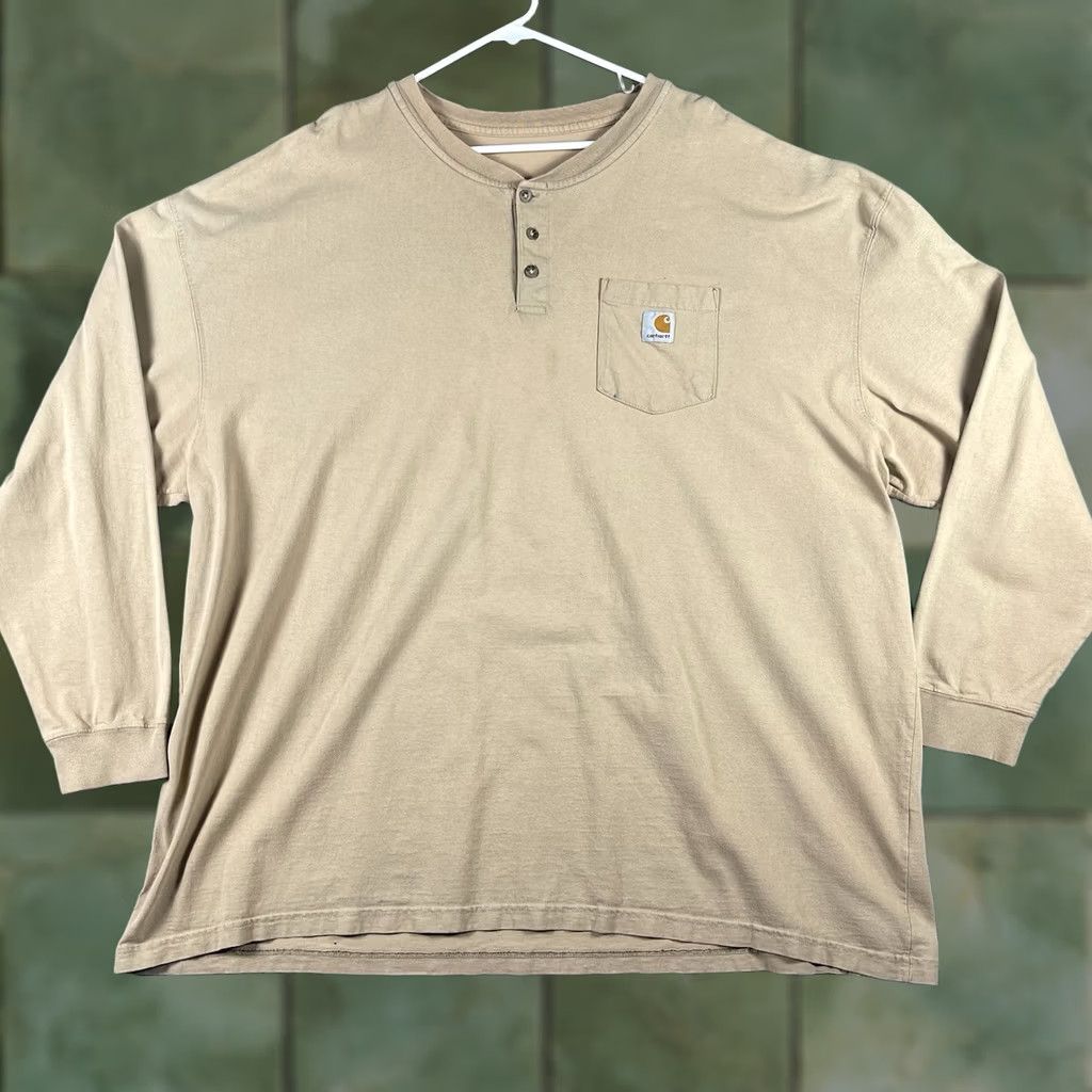 Carhartt Carhartt Henley Shirt Men 3XB Tan Long Sleeve Casual Workwear Durable Pocketed Outdoor Button-Up Shirt Size US XXL / EU 58 / 5 - 1 Thumbnail