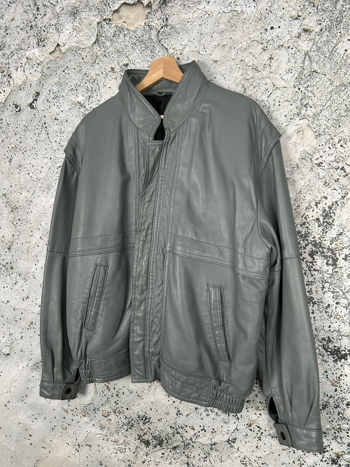 Genuine Leather Vintage Grey Genuine Leather Jacket Bomber Military 90s Rare Size US L / EU 52-54 / 3 - 2 Thumbnail