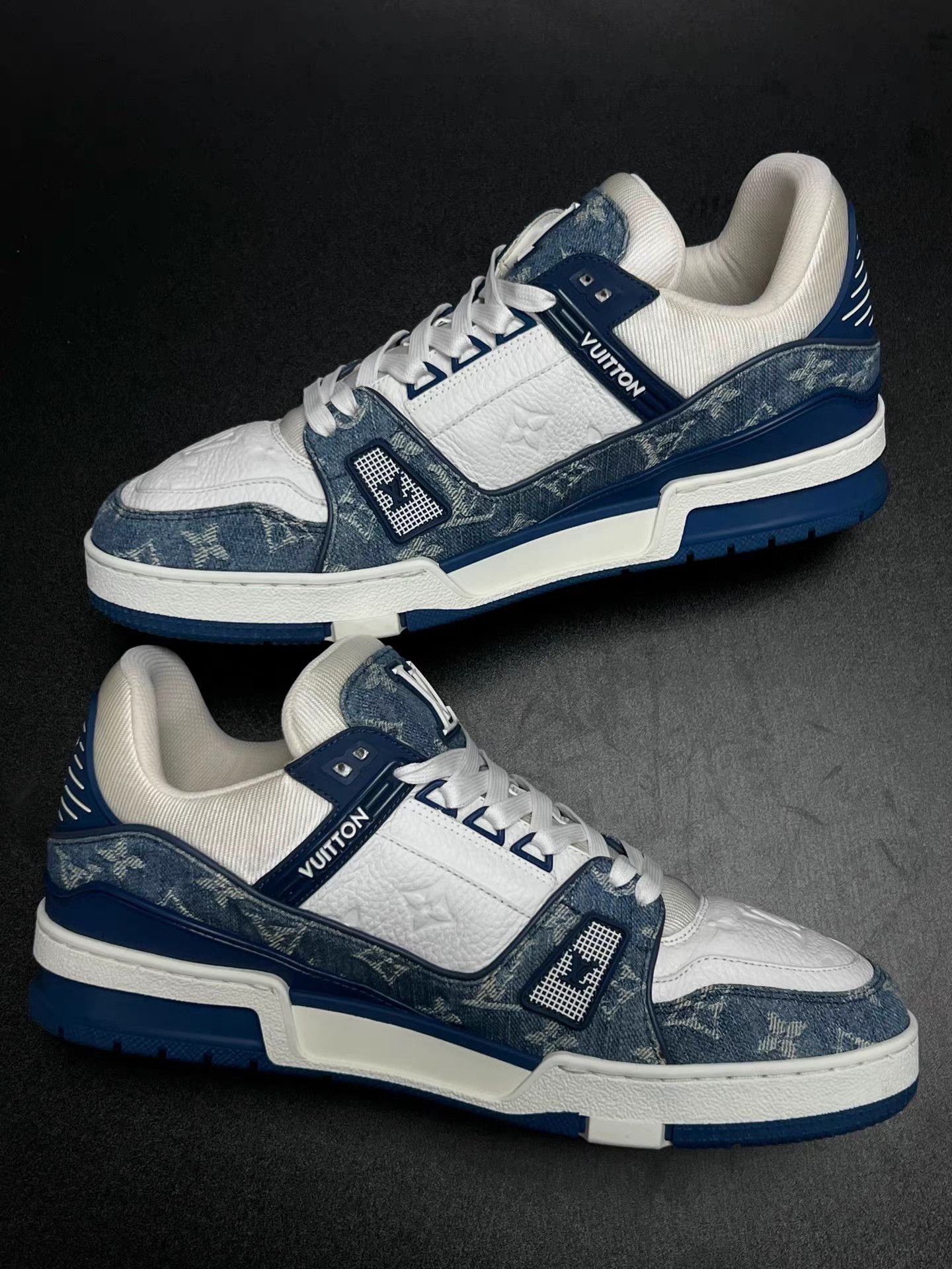 Louis Vuitton LV TRAINER Blue & White Denim Sneakers K15 Size US 9 / EU 42 - 6 Thumbnail