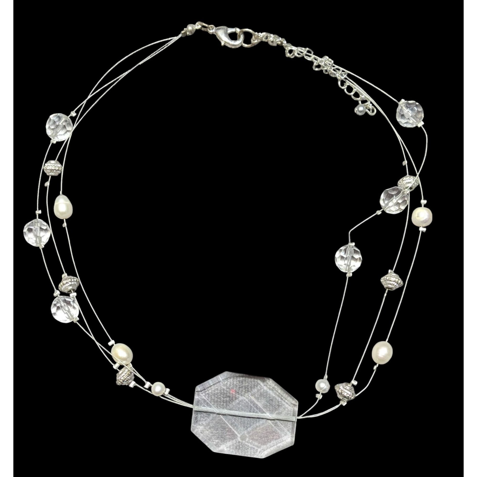 Other Whimsical White Clear And Silver Tone Floating Necklace Size ONE SIZE - 1 Thumbnail
