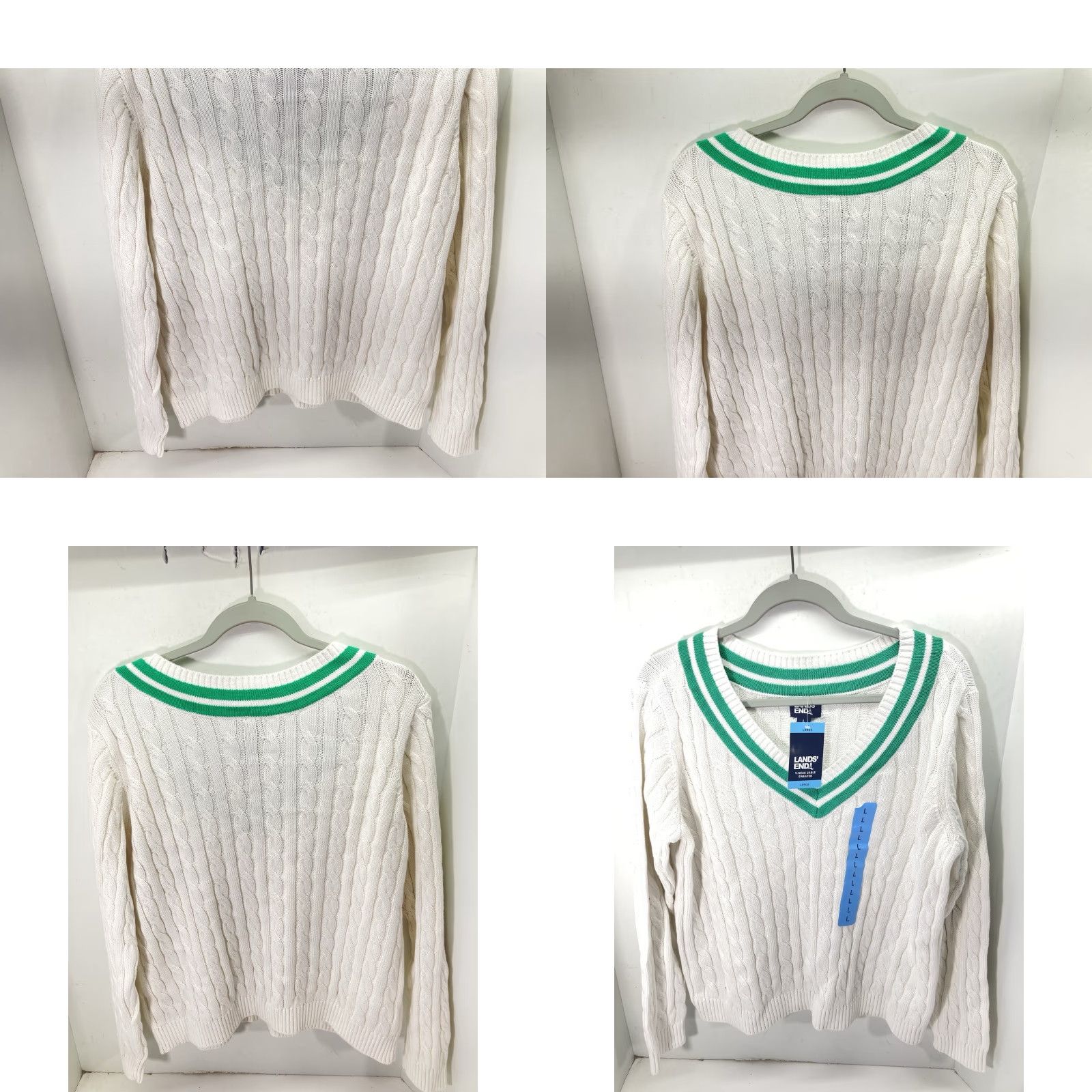 Lands' End Lands' End V Neck Cable Sweater Women Large White Long Sleeve Pullover Cotton NWT Size L / US 10 / IT 46 - 8 Thumbnail