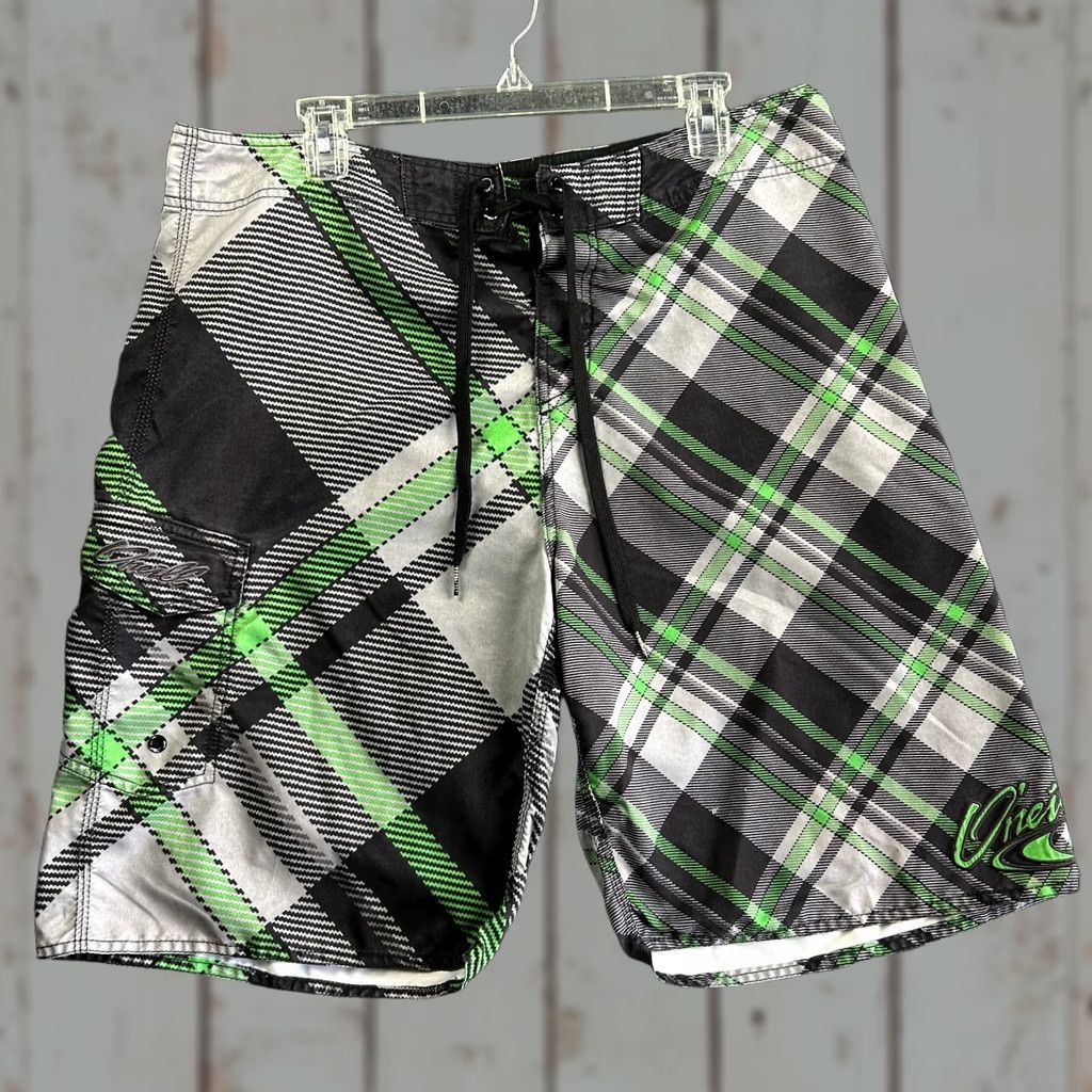 O'Neill VINTAGE O'Neill Boardshorts Swim Trunks 36 Green Black Plaid 90s Y2K Beach Mens Short - Board Shorts, Drawstring, Pockets Size US 36 / EU 52 - 1 Thumbnail