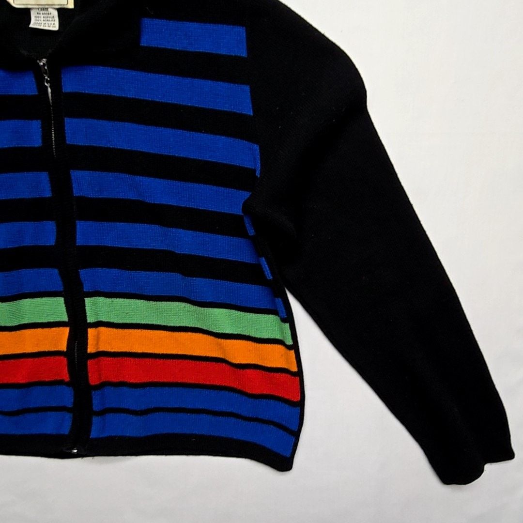 Vintage Vintage Karin Stevens Striped Rainbow L Full Zip Cardigan Size L / US 10 / IT 46 - 2 Thumbnail