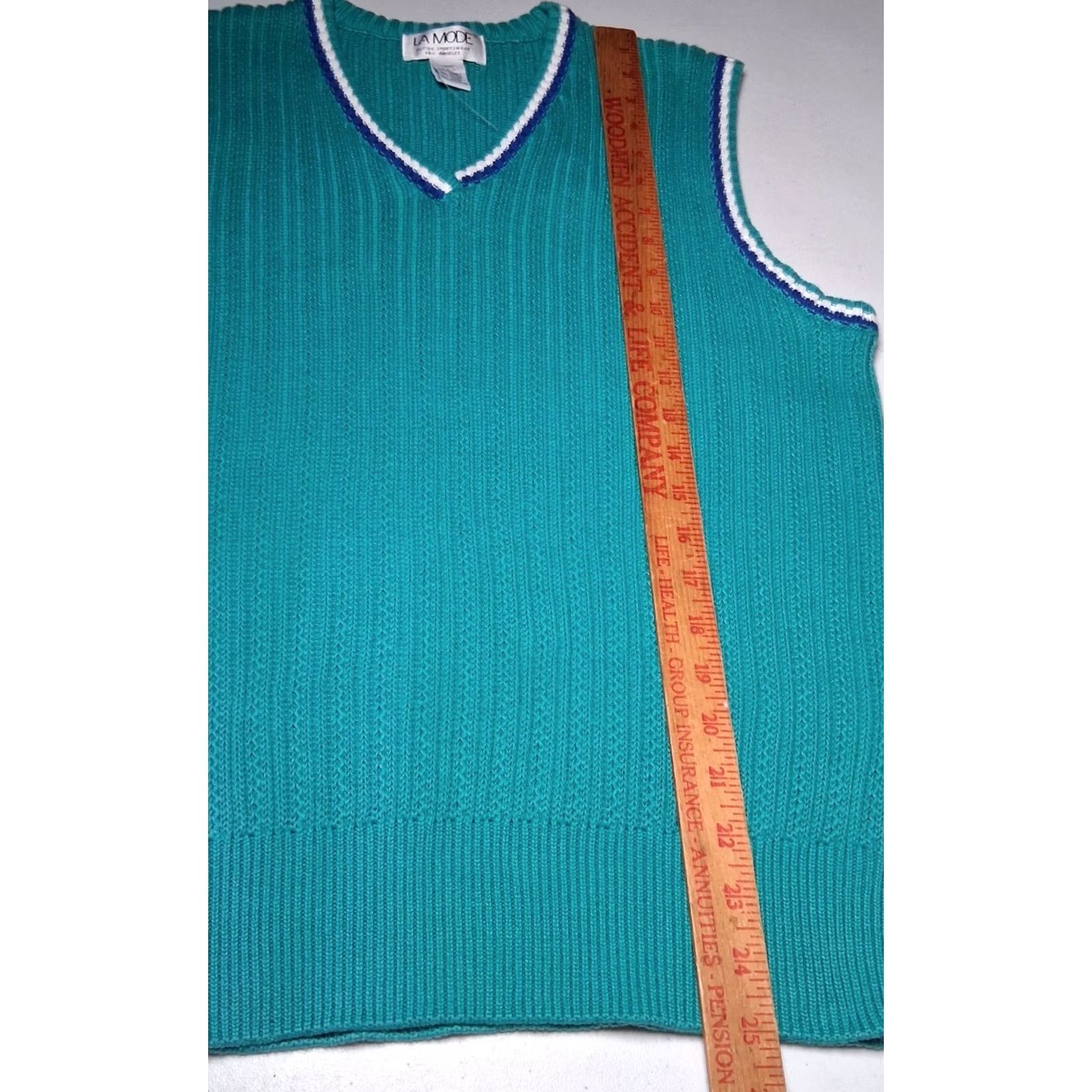Vintage VINTAGE La Mode Sweater Vest L Teal Combed Cotton Preppy V Neck 1990s Size L / US 10 / IT 46 - 5 Thumbnail