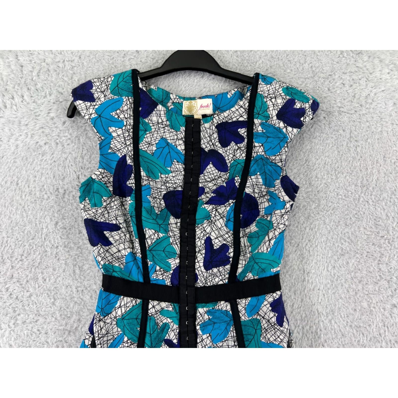 Anthropologie Tracy Reese Dress Frock Women 0 Blue Leaf Pattern Linen Silk Blend Sleeveless Mini Dress - 90s Bohemian Floral Casual Party Cocktail - Blue - Damen? Size XS / US 0-2 / IT 36-38 - 5 Thumbnail
