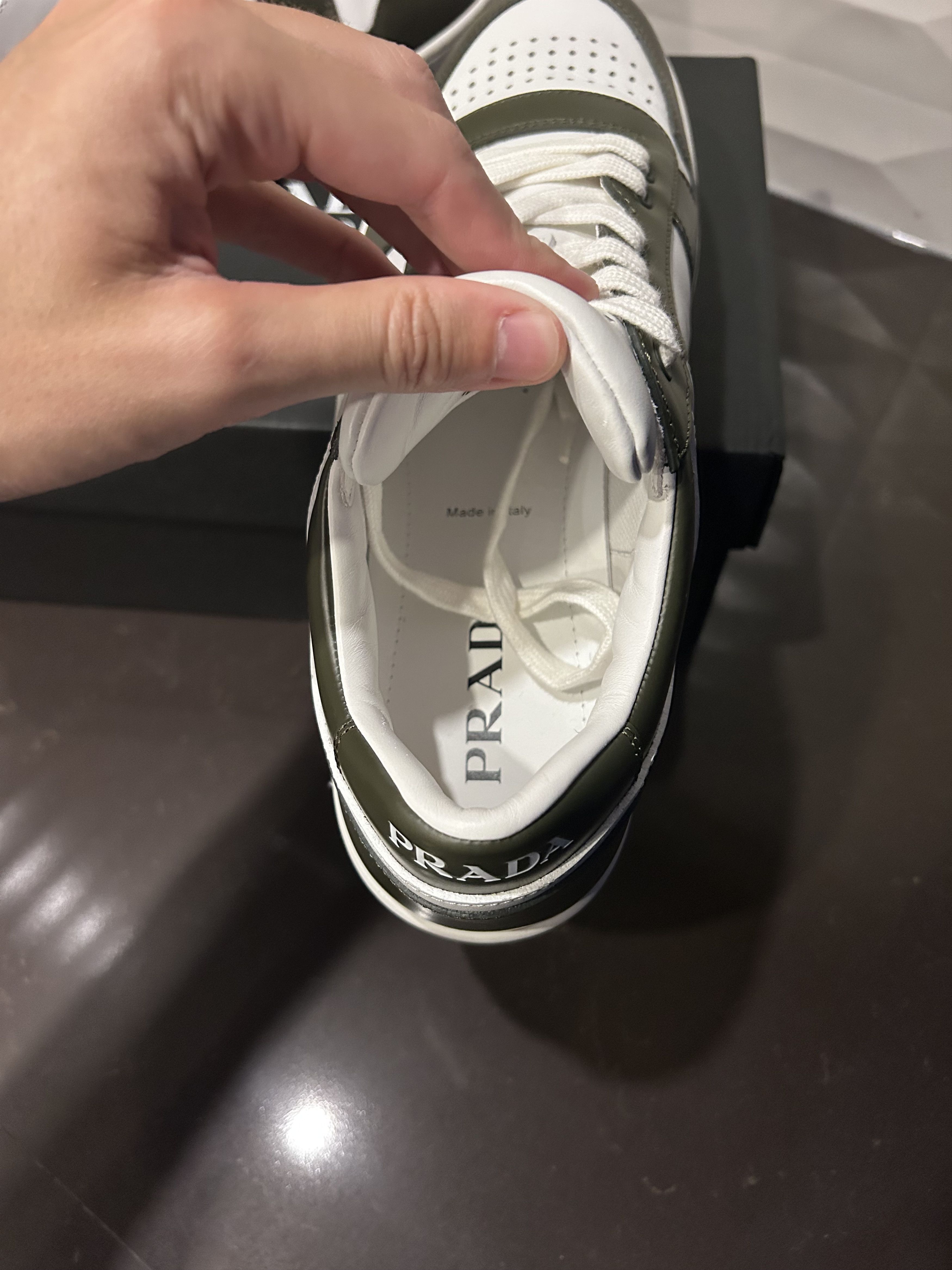 Prada 👟 Prada Downtown Leather Sneakers – Olive Green – Sz 10US Size US 10 / EU 43 - 13 Thumbnail