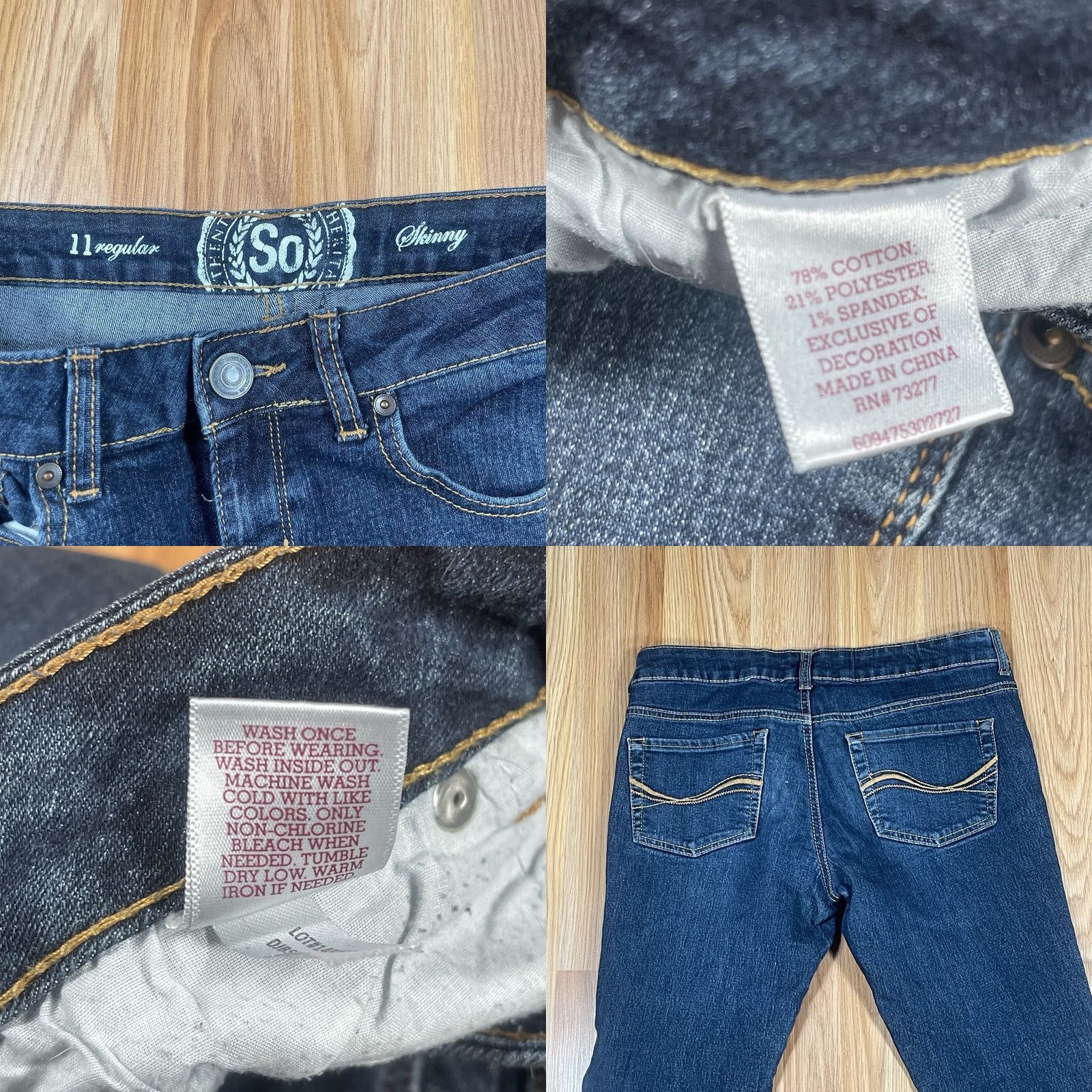Denime SO Jeans Womens 11 Regular Skinny Leg Mid Rise Stretch Blue Denim Pants Size 32" / US 10 / IT 46 - 9 Thumbnail