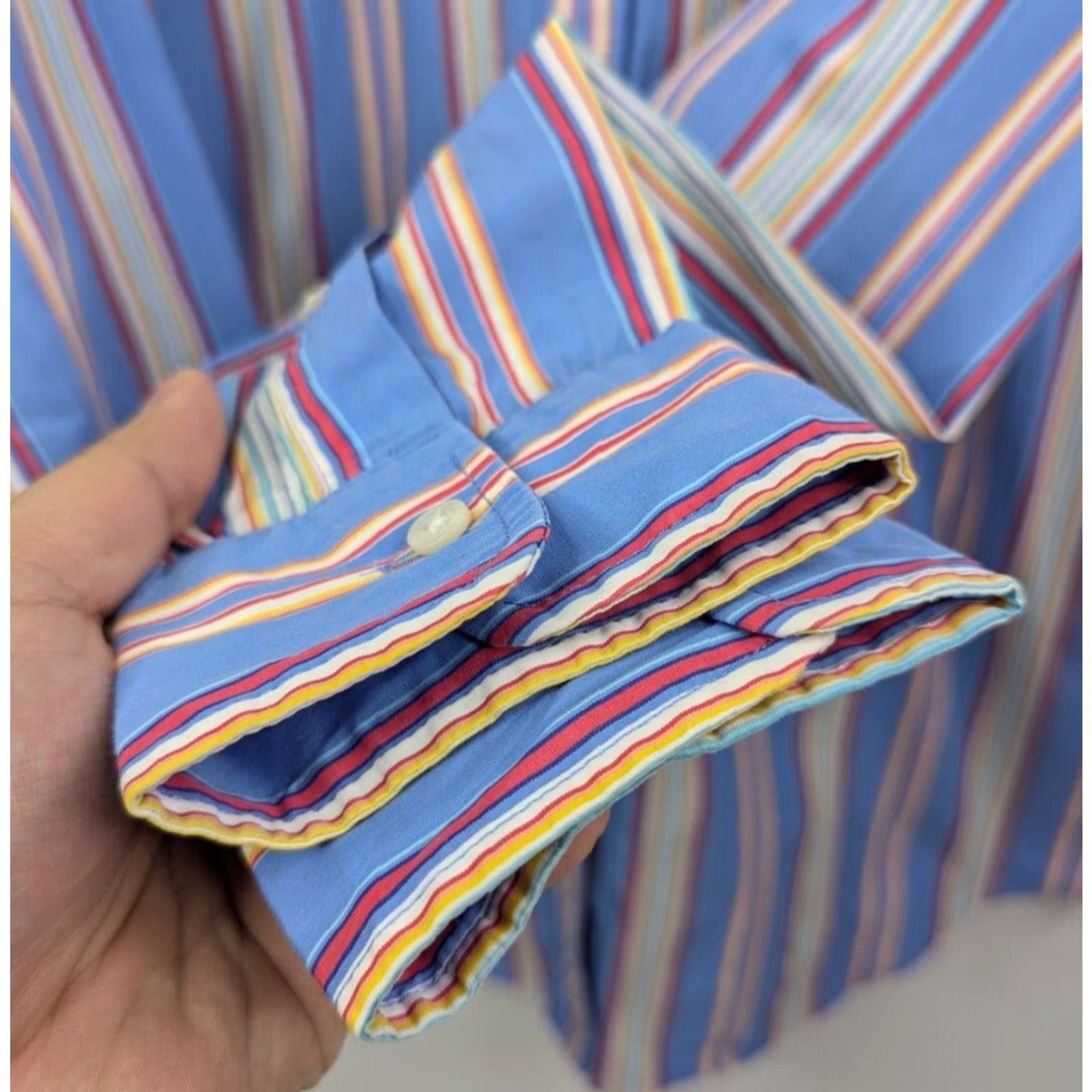 Ralph Lauren Lauren Ralph Lauren Womens Shirt Long Sleeve Button Blue Colorful Stripe 16 Regular Knit 100% Cotton Button-Up Casual All Seasons Womens Size XXL / US 16-18 / IT 52-54 - 2 Thumbnail