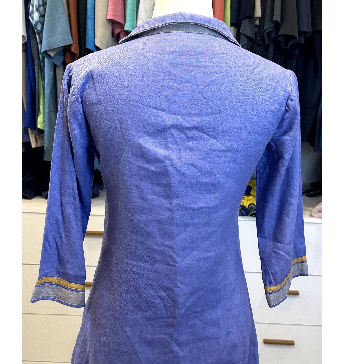 Guru Guru Purple 100% Linen V Neck 3/4 Sleeve Kurta Caftan XS Size XS / US 0-2 / IT 36-38 - 6 Thumbnail
