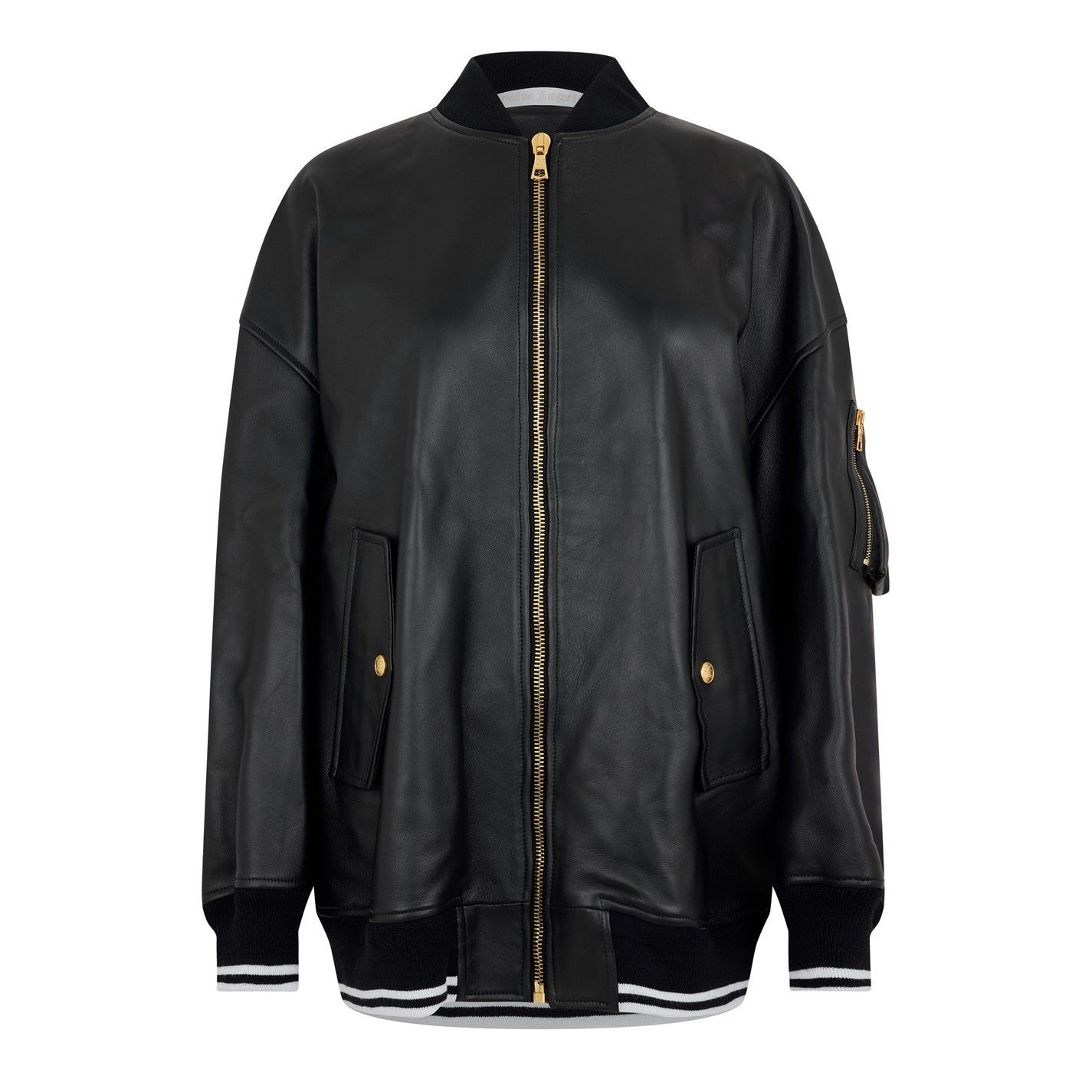 Palm Angels o1g2r1mq0325 College Leather Bomber Jacket in Black & White Size S / US 4 / IT 40 - 1 Thumbnail