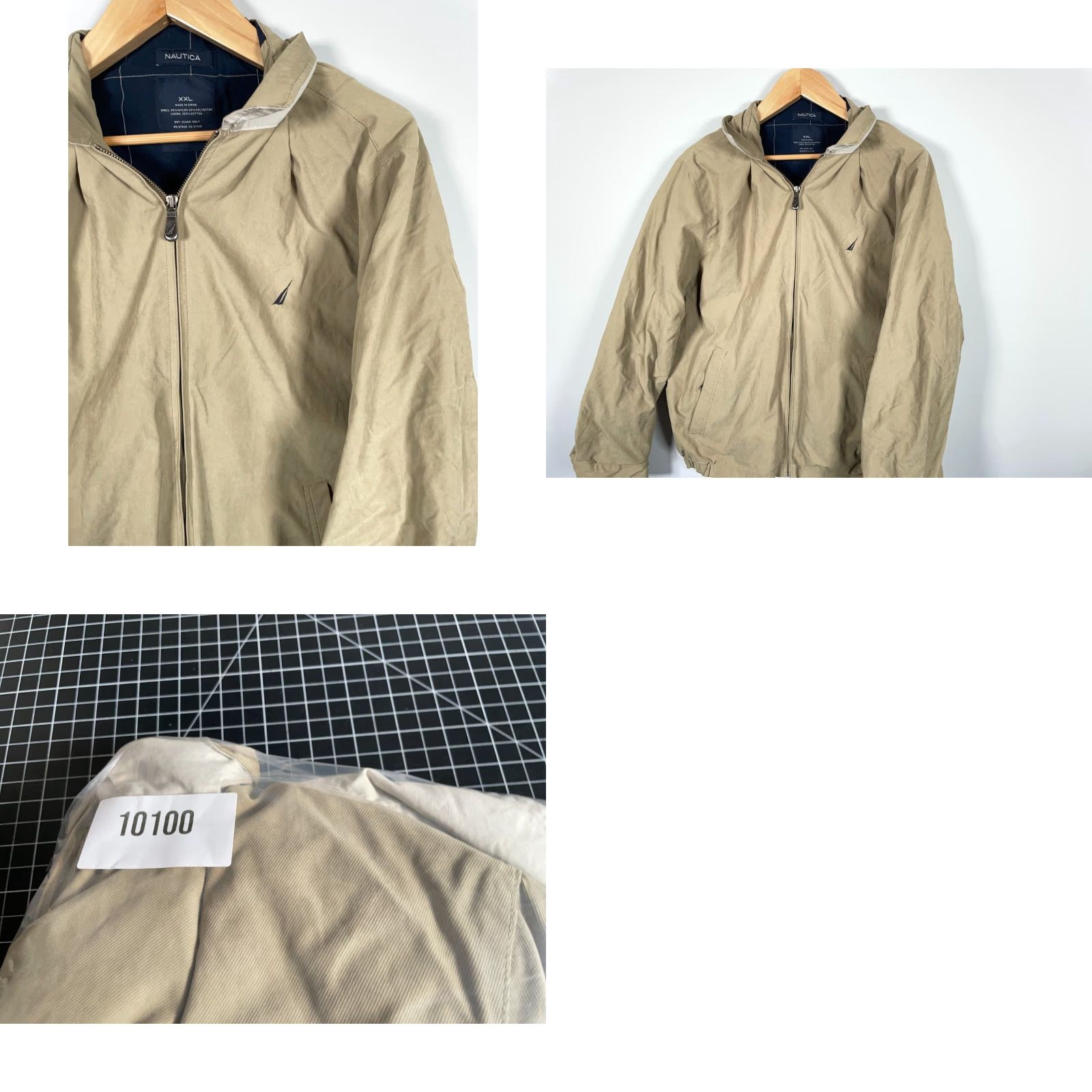 Nautica Nautica Jacket Mens 2XL Beige Nylon Blend Zip Up Lined Cotton Check Bomber 90s Vintage Men’s Regular Folded: Dry Clean Only Size US XXL / EU 58 / 5 - 9 Thumbnail