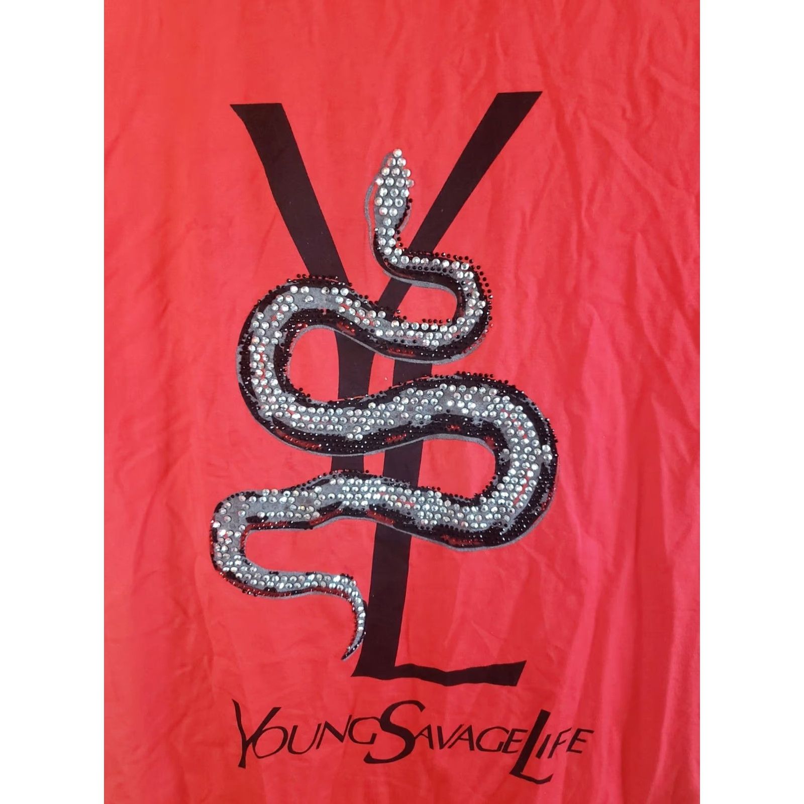 Alife VINTAGE Hudson Outerwear YSL T-Shirt Men M Red Rhinestone Snake Short Sleeve Tee Crew Neck Rhinestone YSL 90s Theme Mens Size US M / EU 48-50 / 2 - 3 Thumbnail