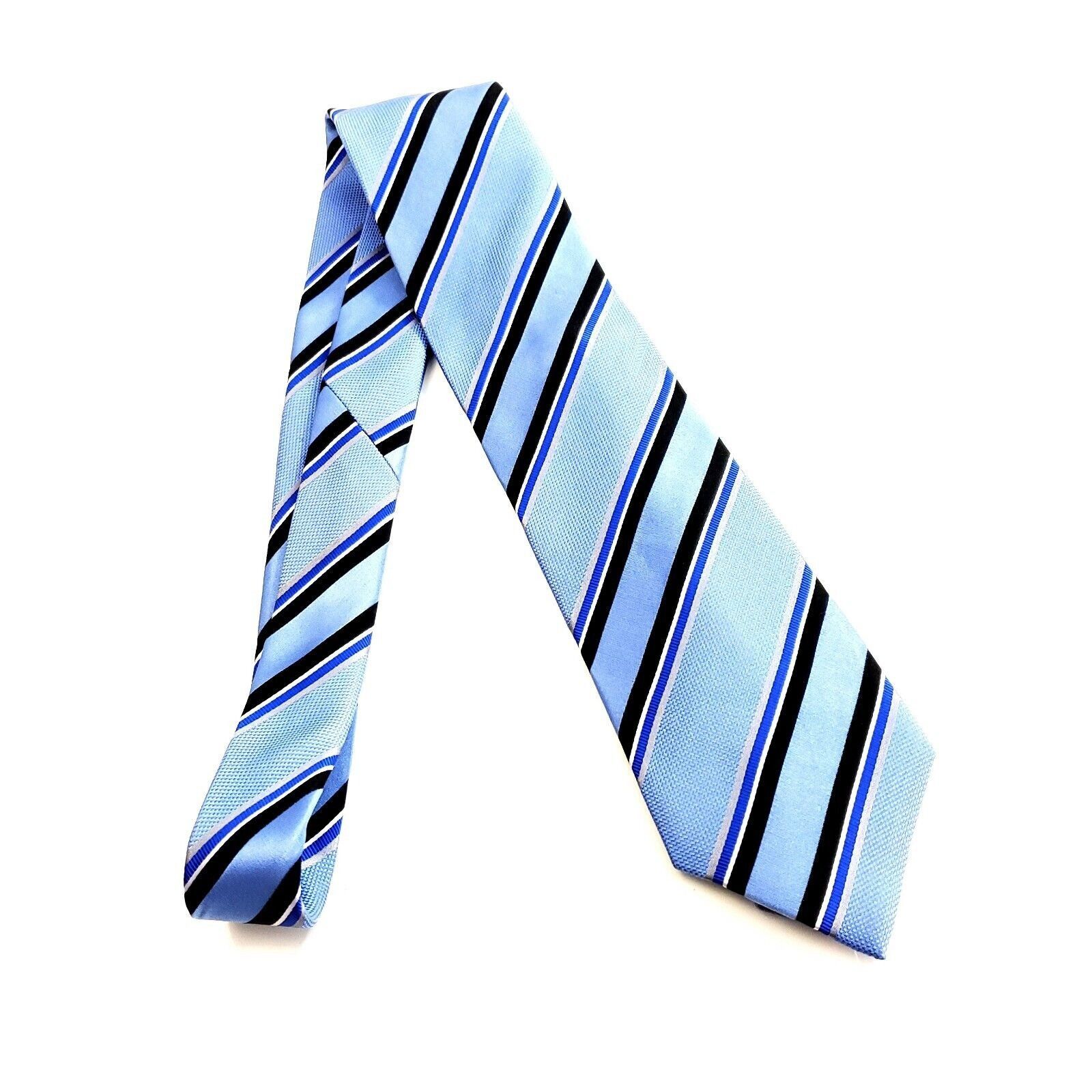 Countess Mara Countess Mara Blue Black Striped Woven Silk Tie Size ONE SIZE - 6 Thumbnail