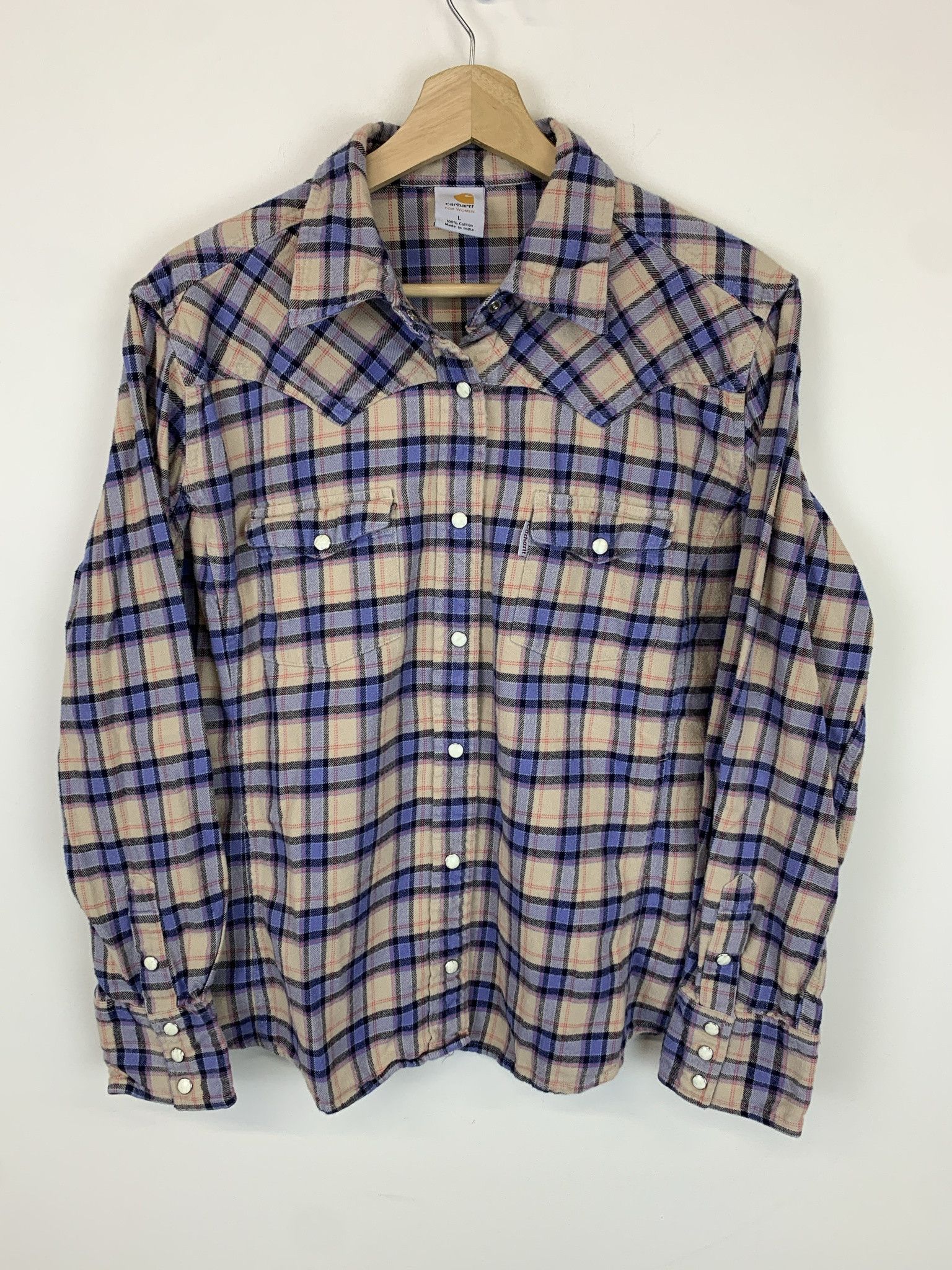 Flannel × Vintage Vintage Carhartt For Women Parl Snap Flannel Size L Size US L / EU 52-54 / 3 - 1 Thumbnail