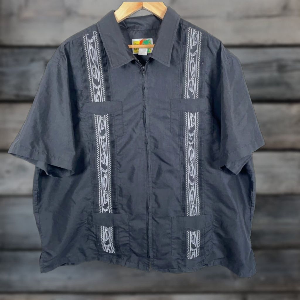 Haband VINTAGE Haband Guayabera Pocket Shirt Men's 3X Black Cotton Blend Zip Up Cuban Tony Soprano Shirt Size US XXL / EU 58 / 5 - 1 Thumbnail
