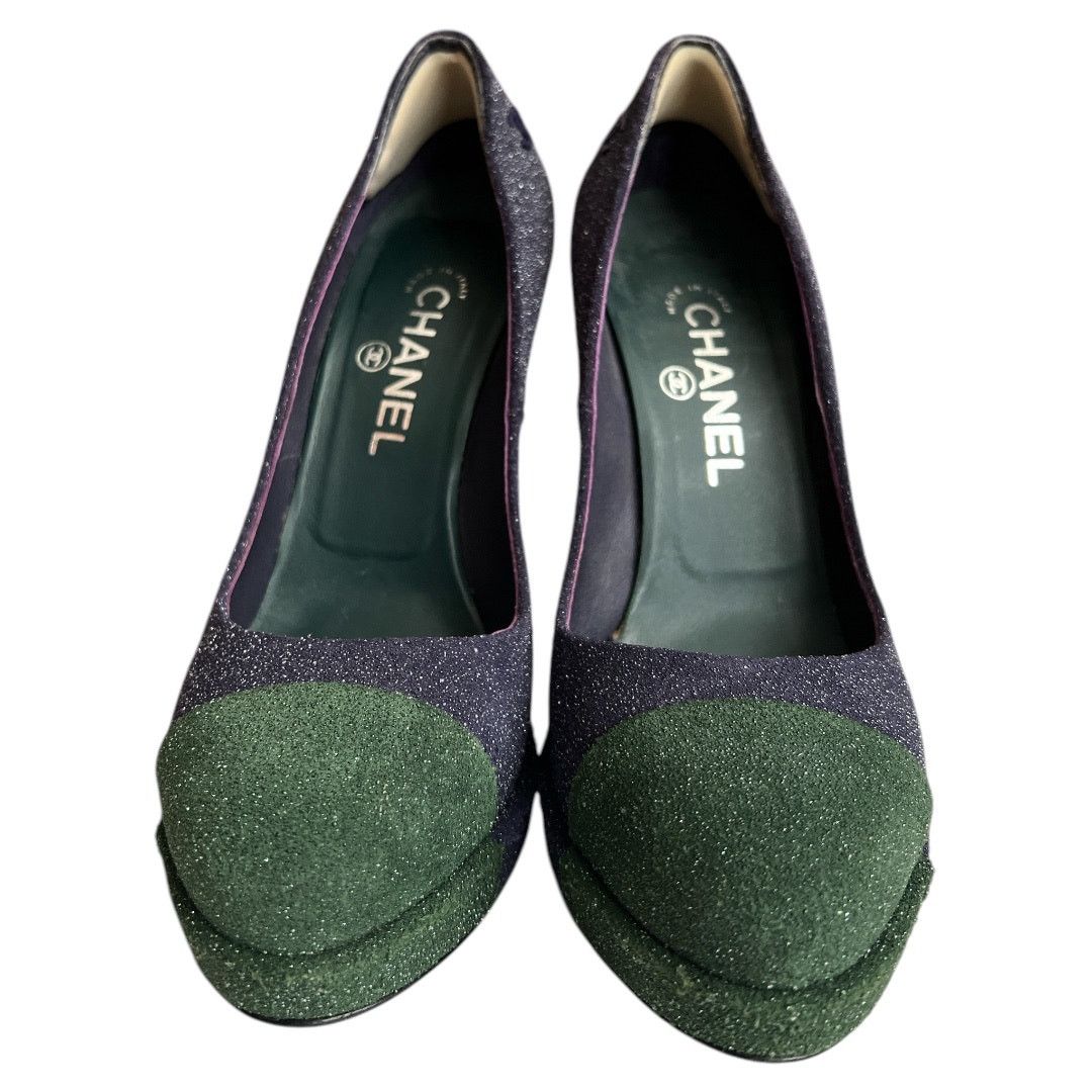 Chanel CHANEL Purple/Green Interlocking CC Logo Pumps, US8.5/IT38.5 Size US 8.5 / IT 38.5 - 8 Thumbnail
