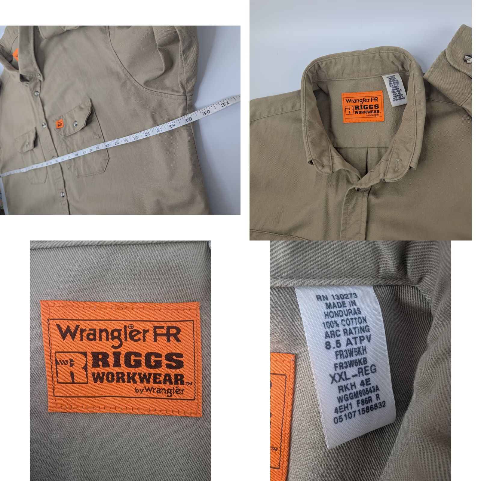 Wrangler Wrangler Shirt Mens 2XL Khaki Beige FR Button-Up Long Sleeve Workwear Collared Button-Front Safety Pockets Cowboy Western Size US XXL / EU 58 / 5 - 8 Thumbnail