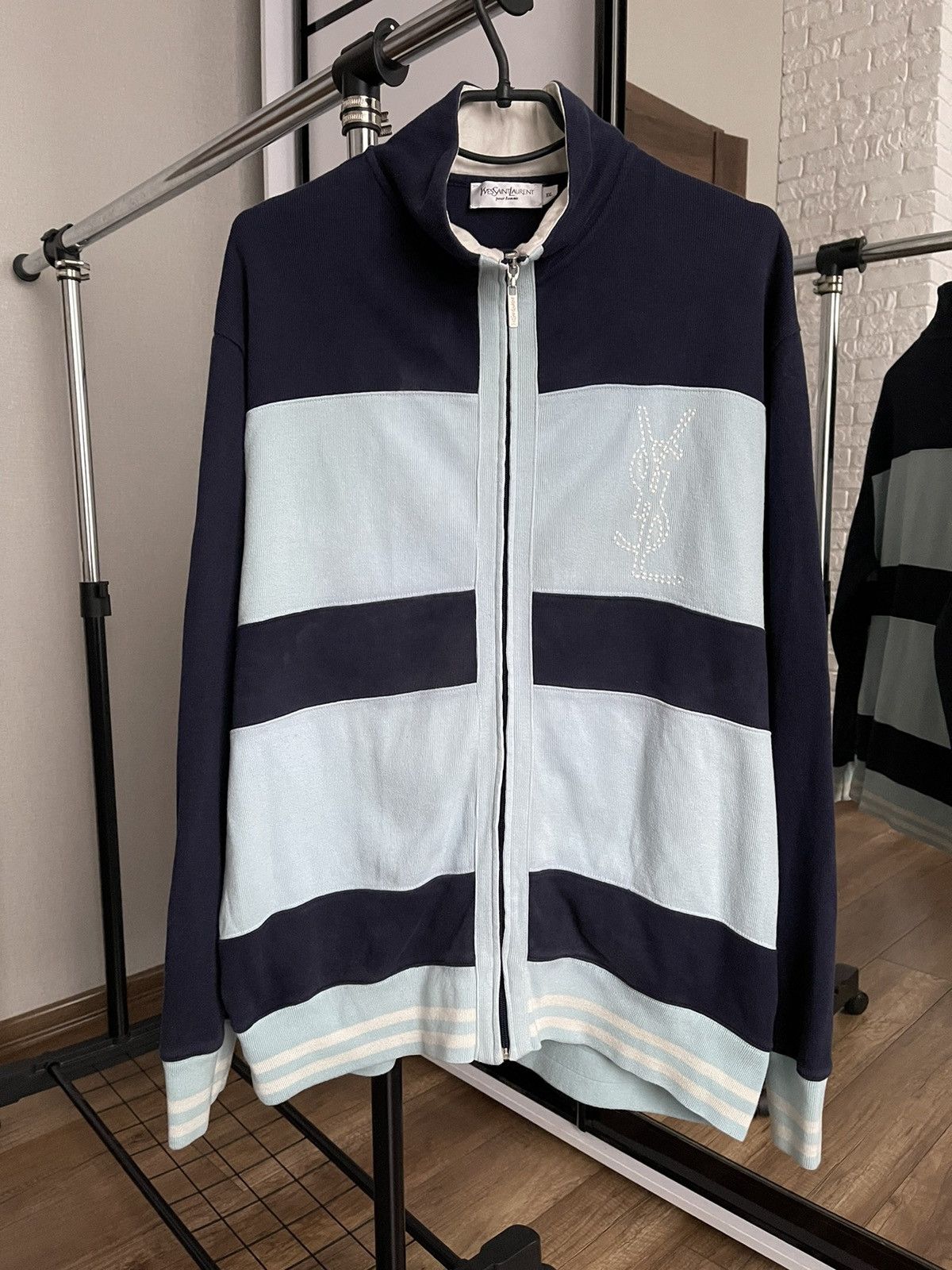 Yves Saint Laurent YSL Vintage Knit Zip Sweater 90s Logo