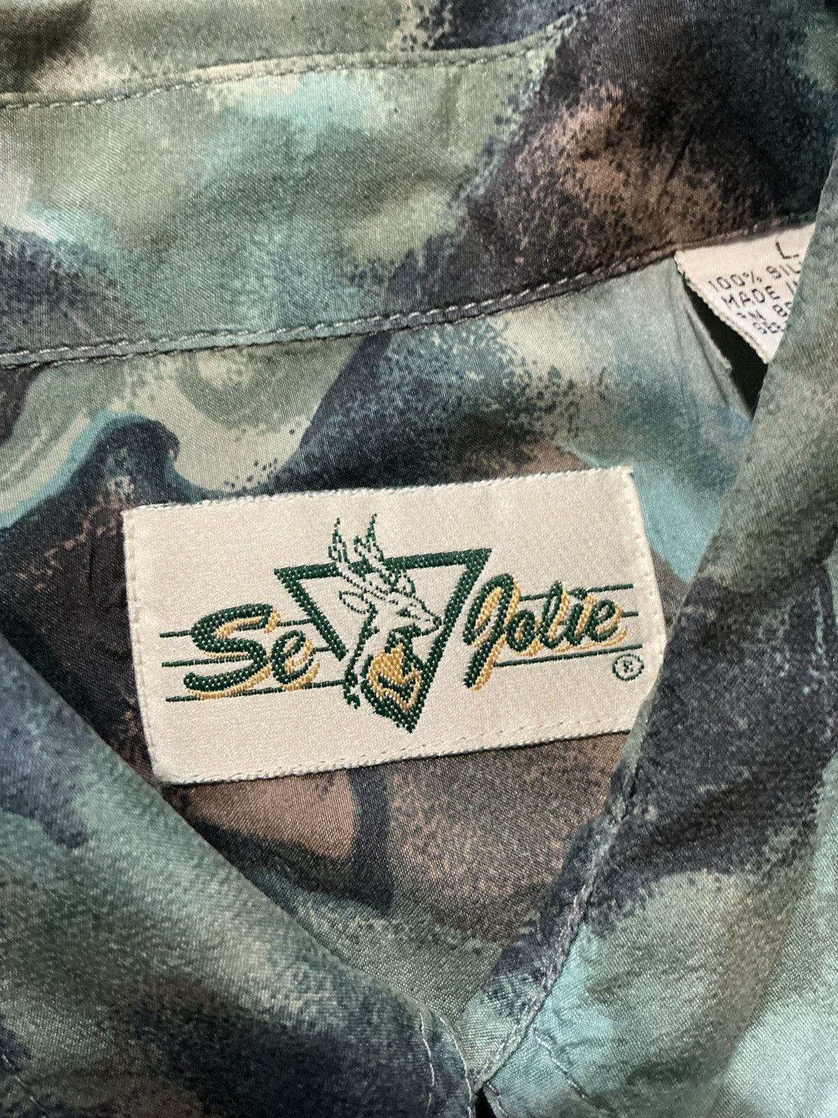 Vintage Vintage 90s Se Jolie 100% Silk Abstract AOP Button Shirt Size US L / EU 52-54 / 3 - 6 Thumbnail